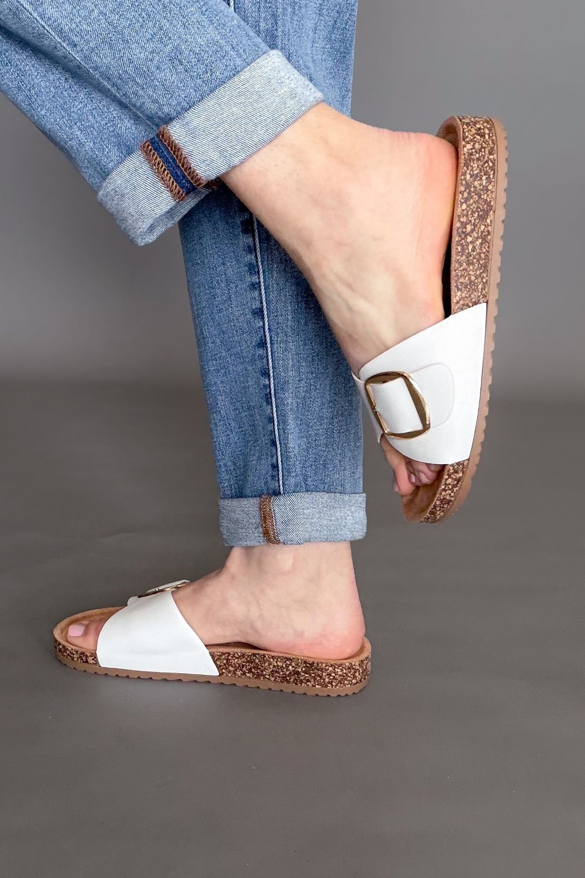 Corkys Road Trip white sandals close up