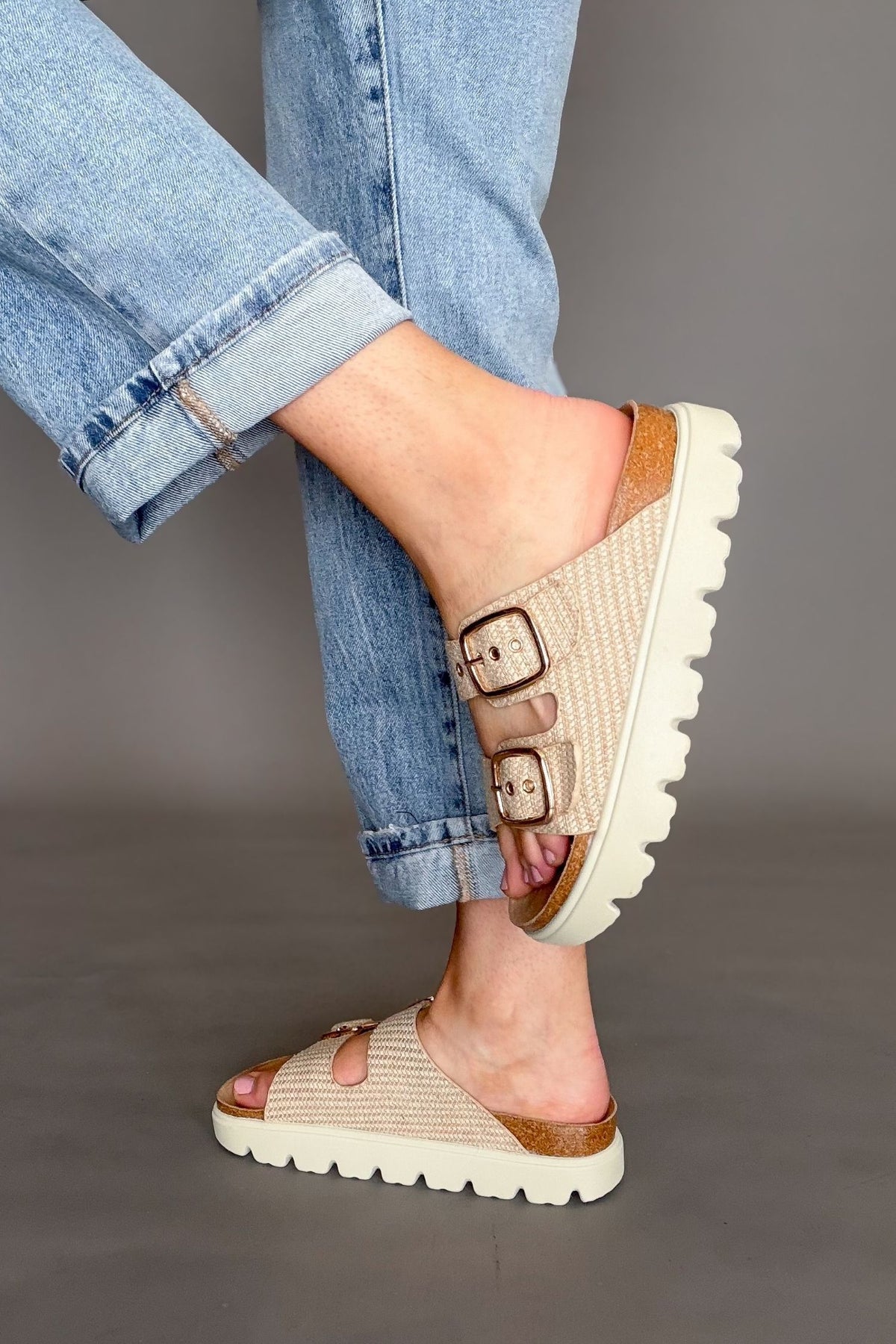 Comfortable corkys platform slides in ivory