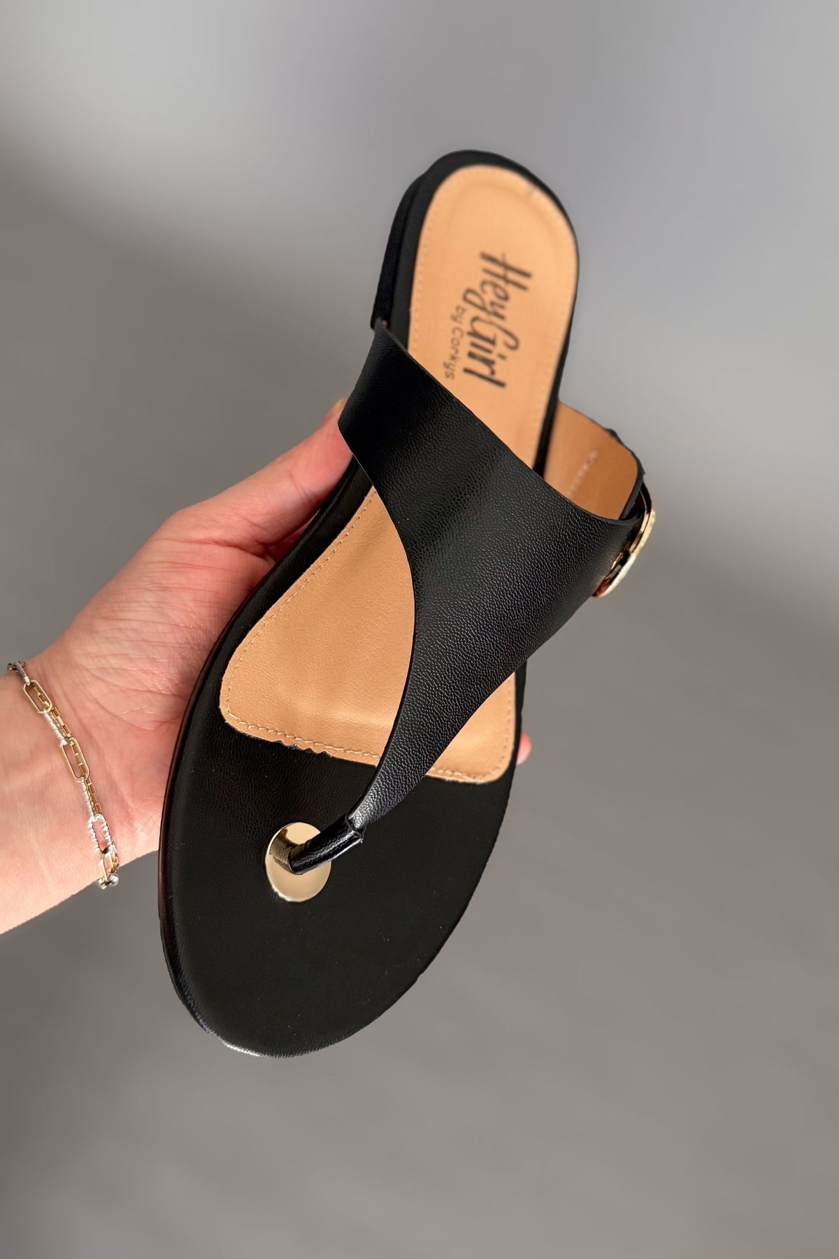 Corkys What’s The Gossip black sandal with buckle strap.
