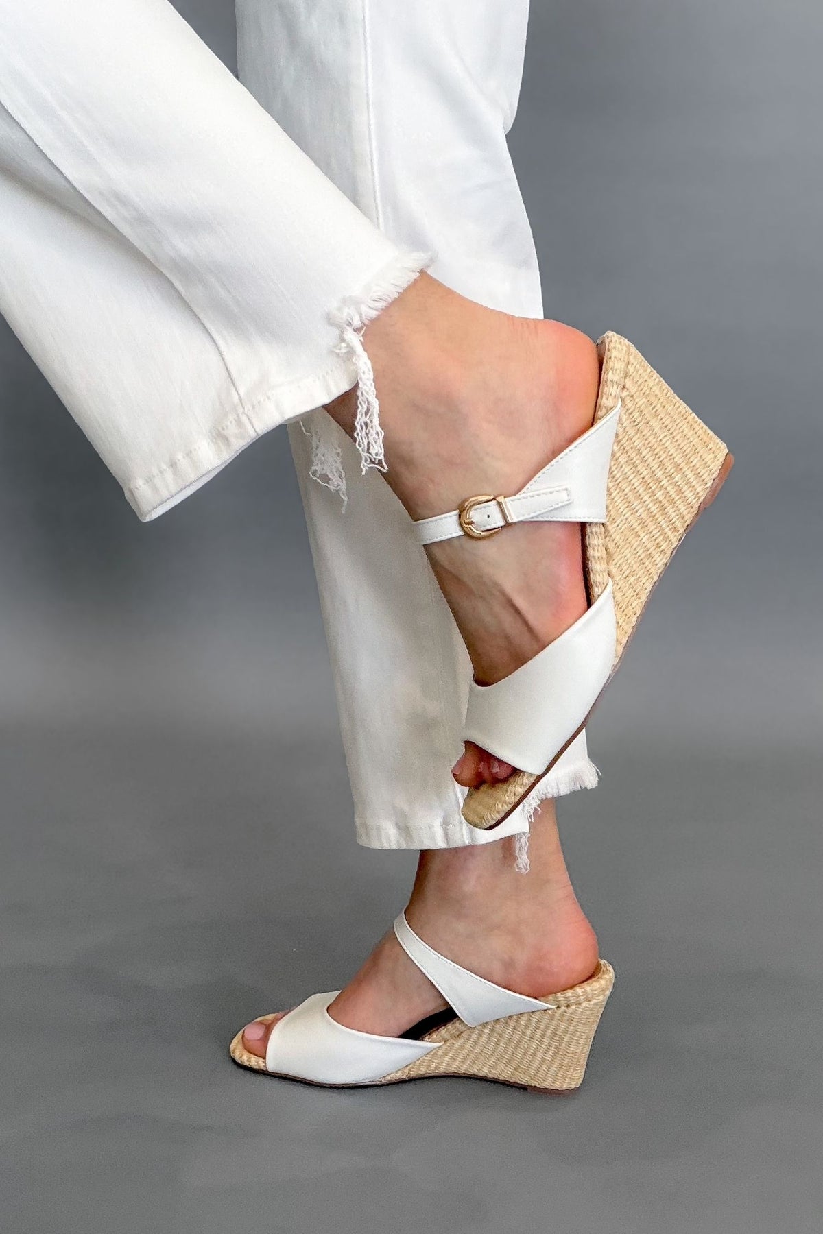 Corkys XOXO white wedge sandals with ankle strap