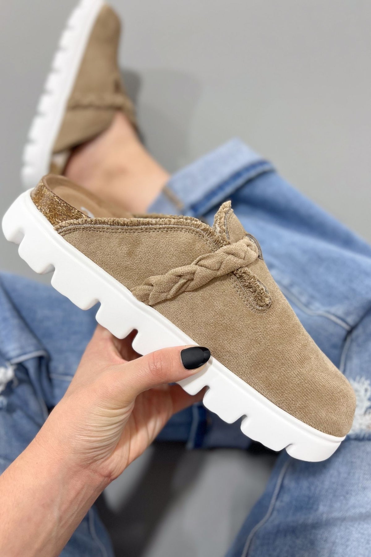 Cozy Terrain Buckle Mule - Taupe