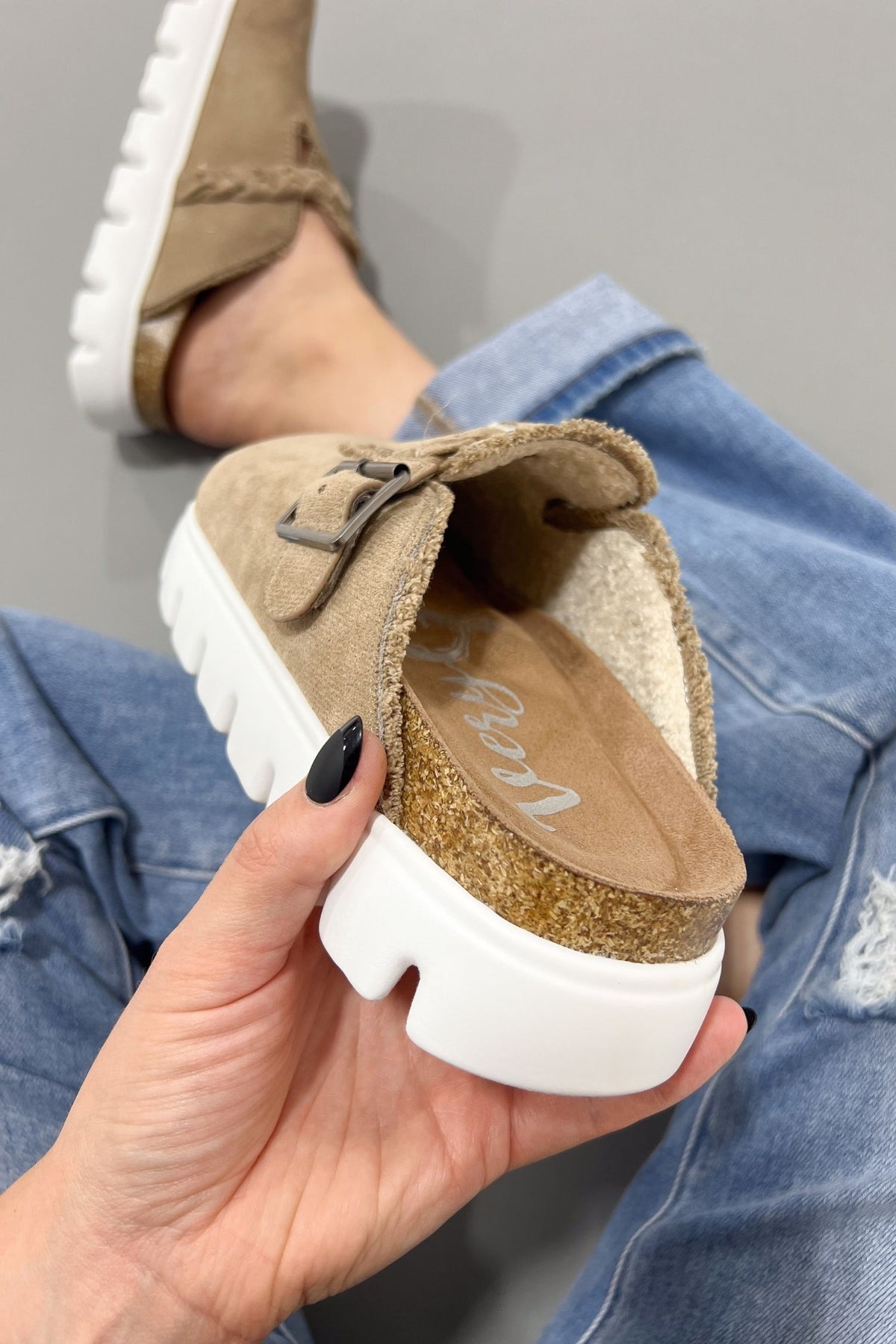 Cozy Terrain Buckle Mule - Taupe