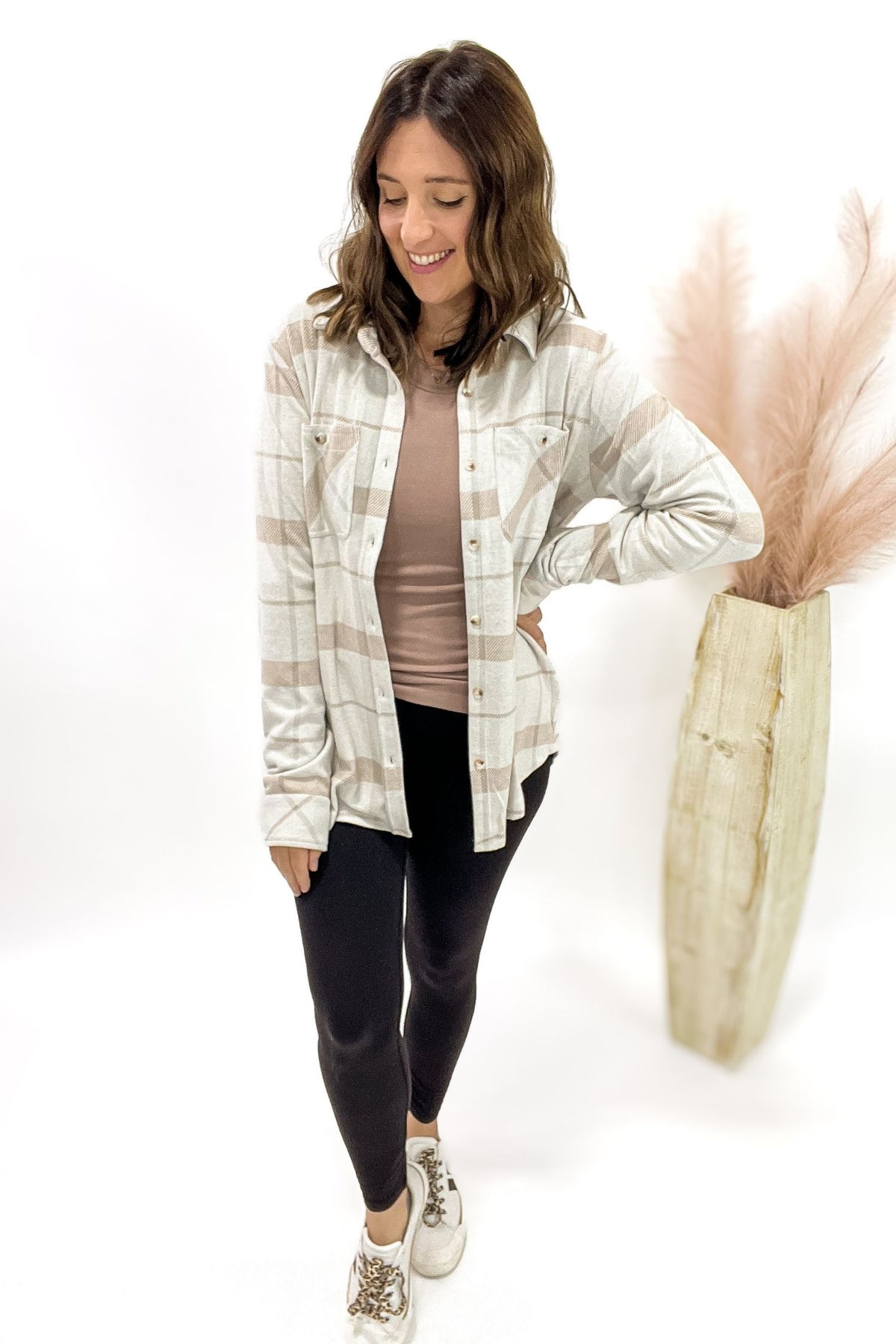 Cream Taupe Plaid Shacket – Lot21 Boutique - Main Image