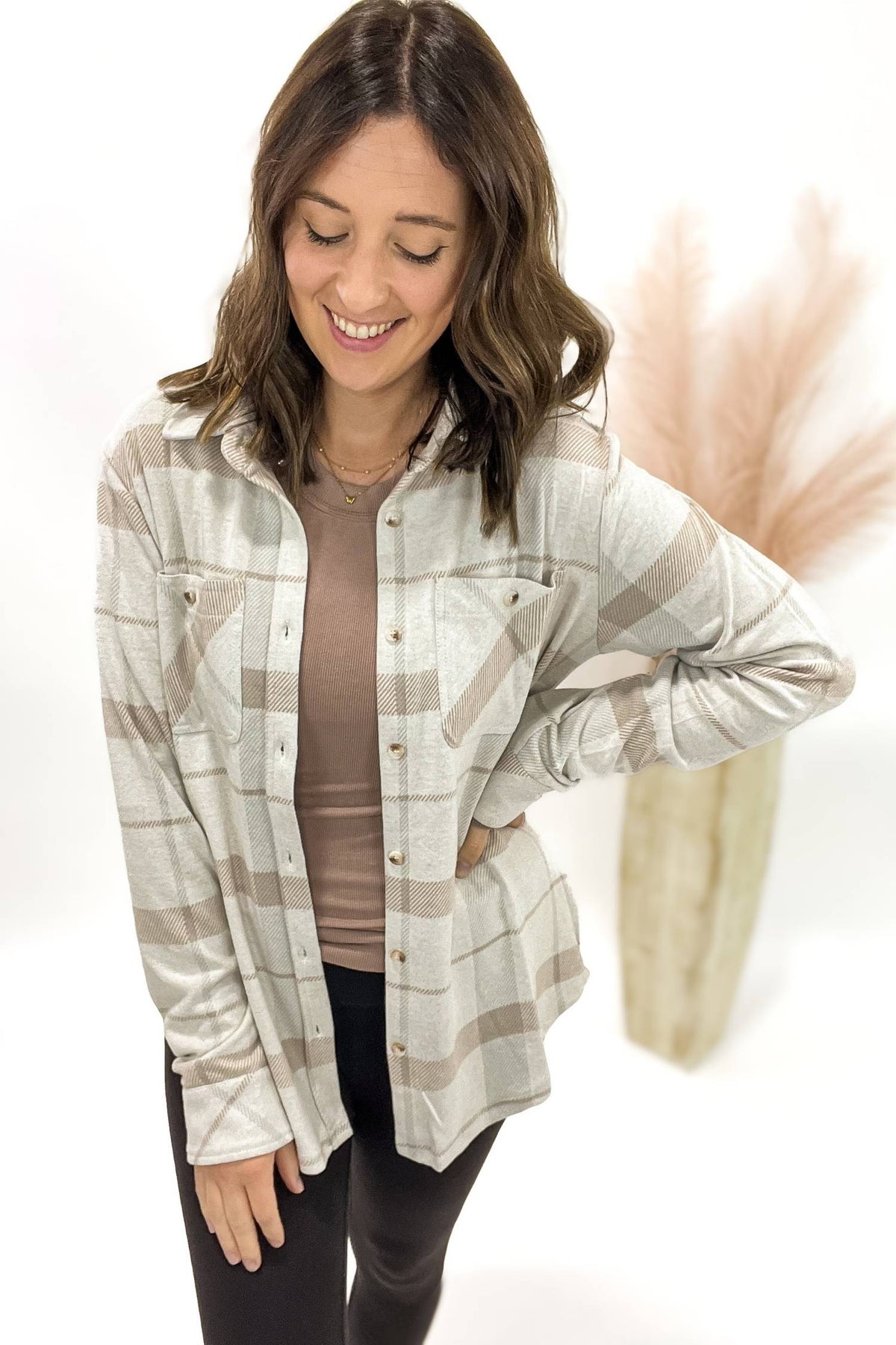 Cream + Taupe Plaid Shacket
