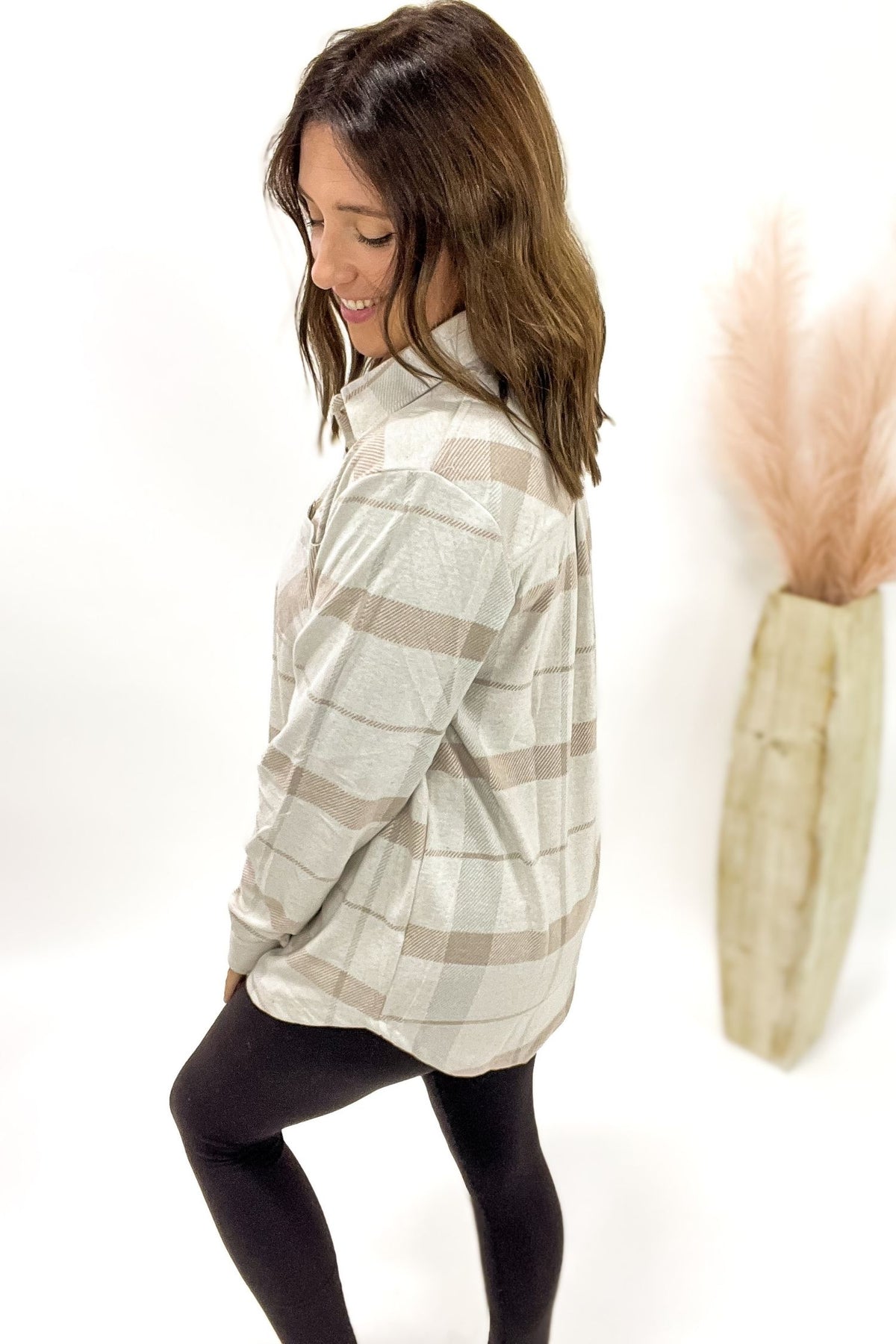Cream + Taupe Plaid Shacket