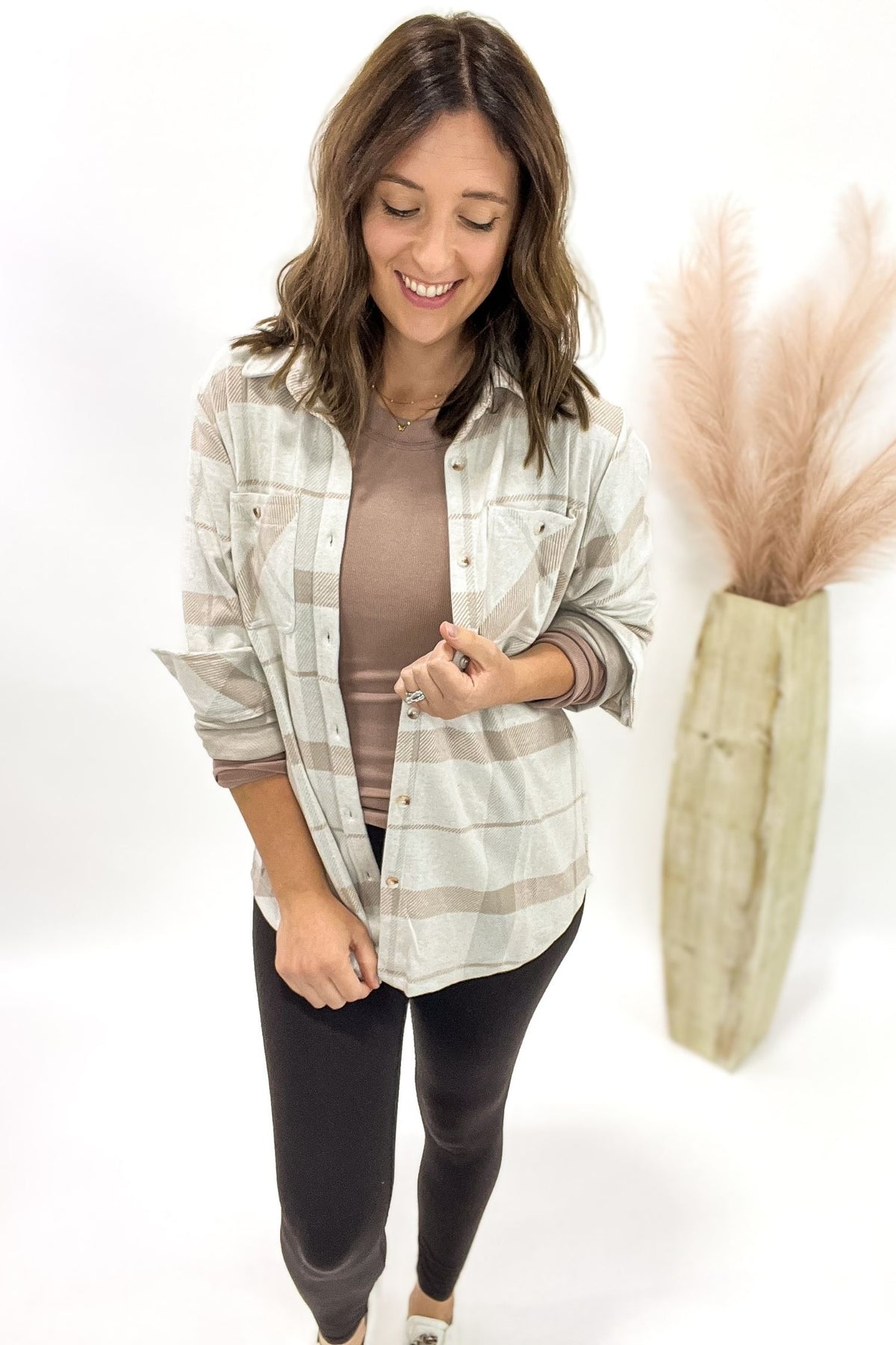 Cream + Taupe Plaid Shacket