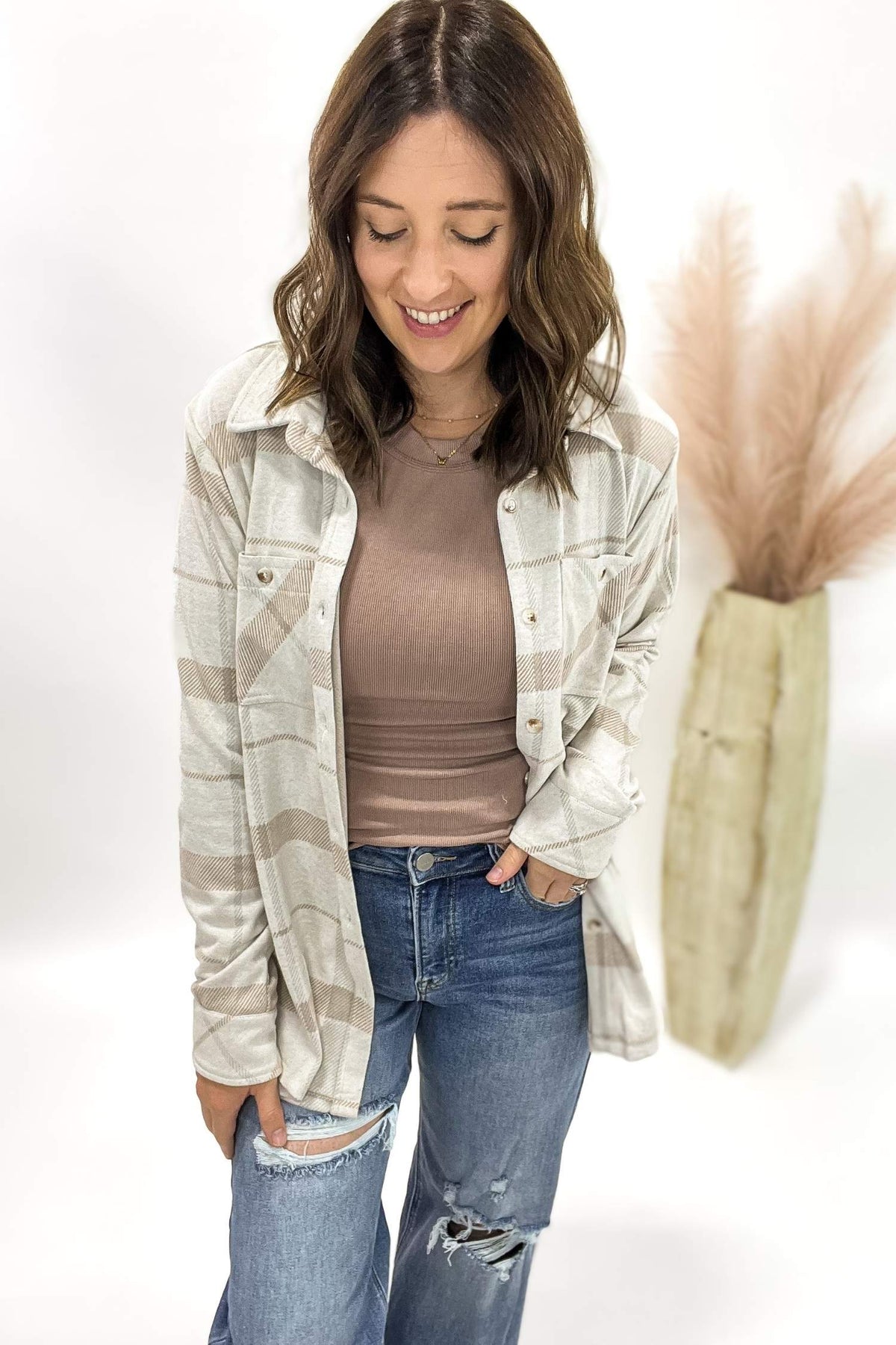 Cream + Taupe Plaid Shacket
