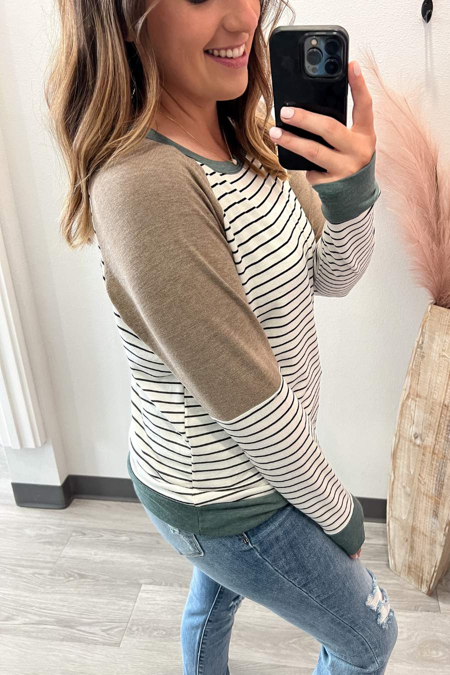 Crew Neck Color Block Striped Top