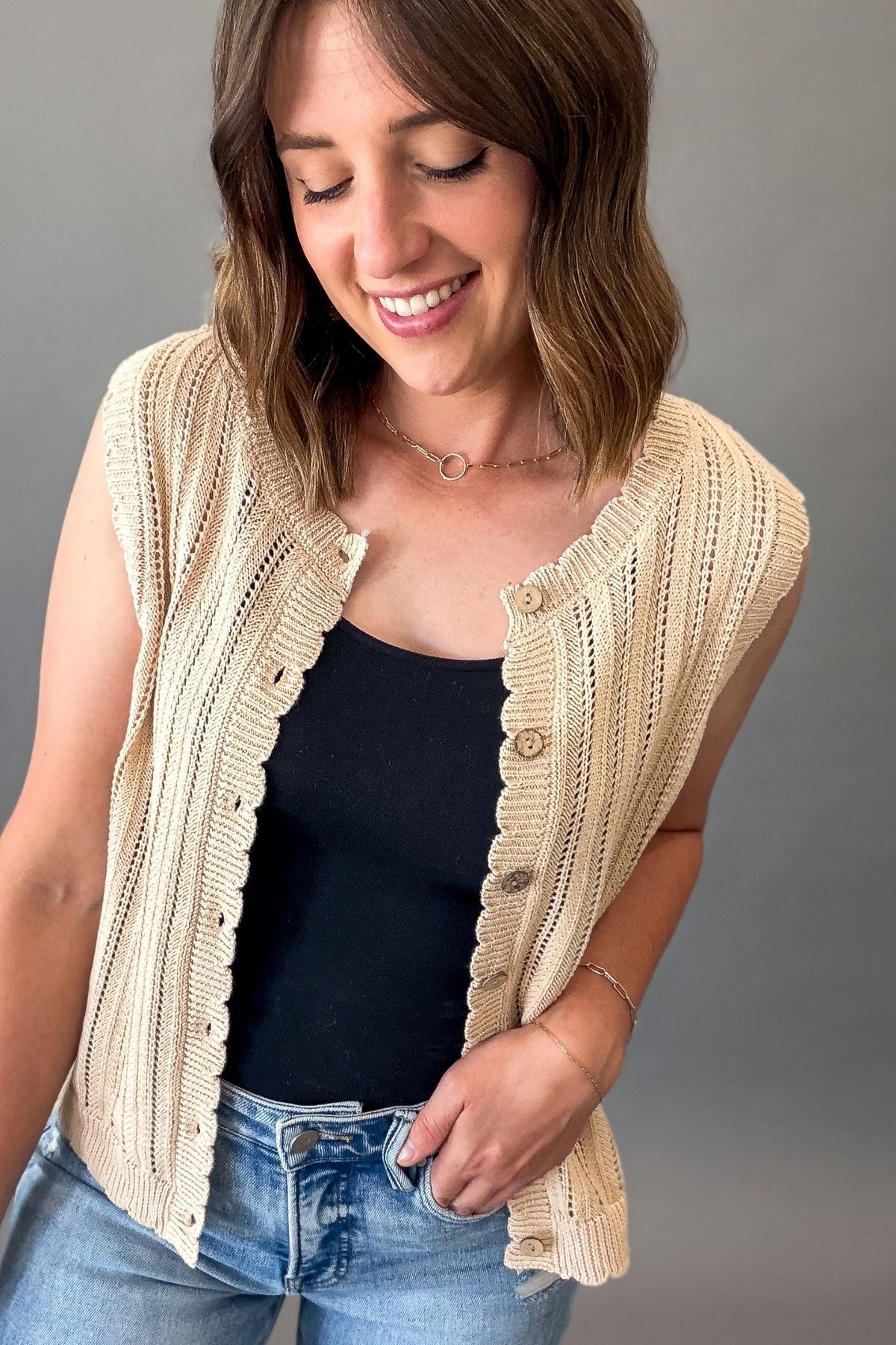 Crochet Scalloped Button Down Tank | Natural