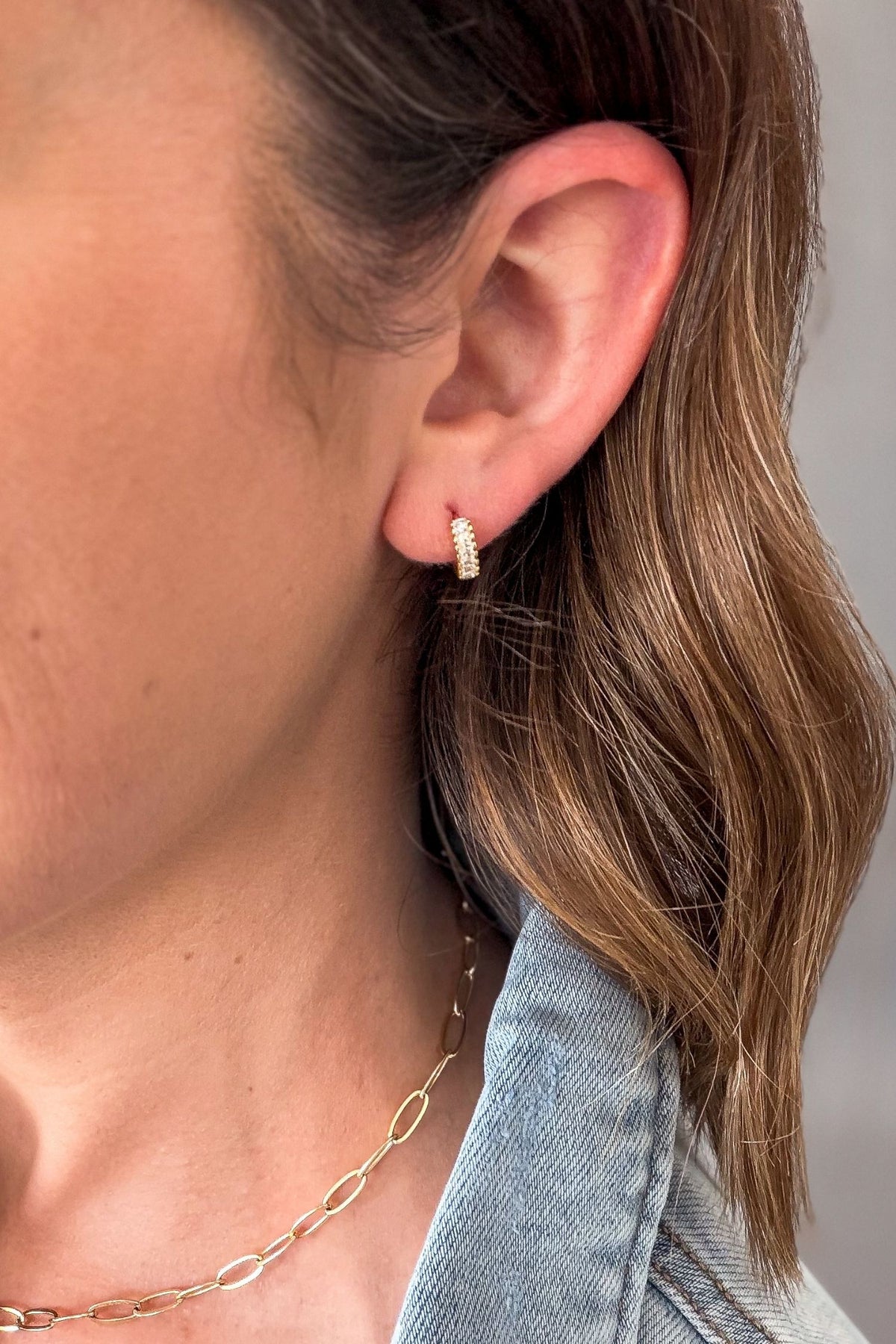 Dainty gold diamond hoop earrings for women