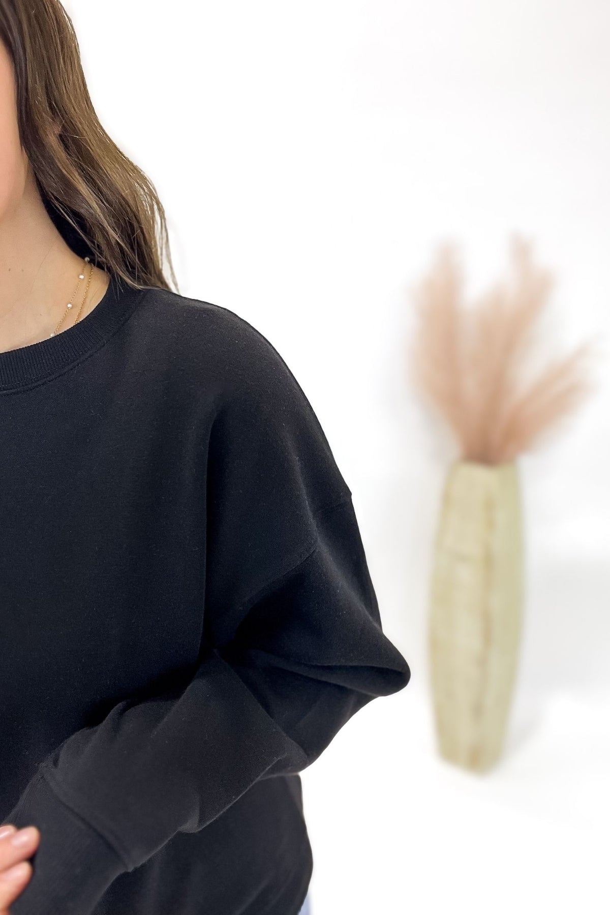Fleece Crew Neck Pullover Black Sweatshirt