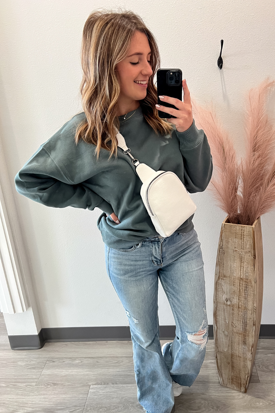 Fleece Crew Neck Pullover Jade Sweatshirt