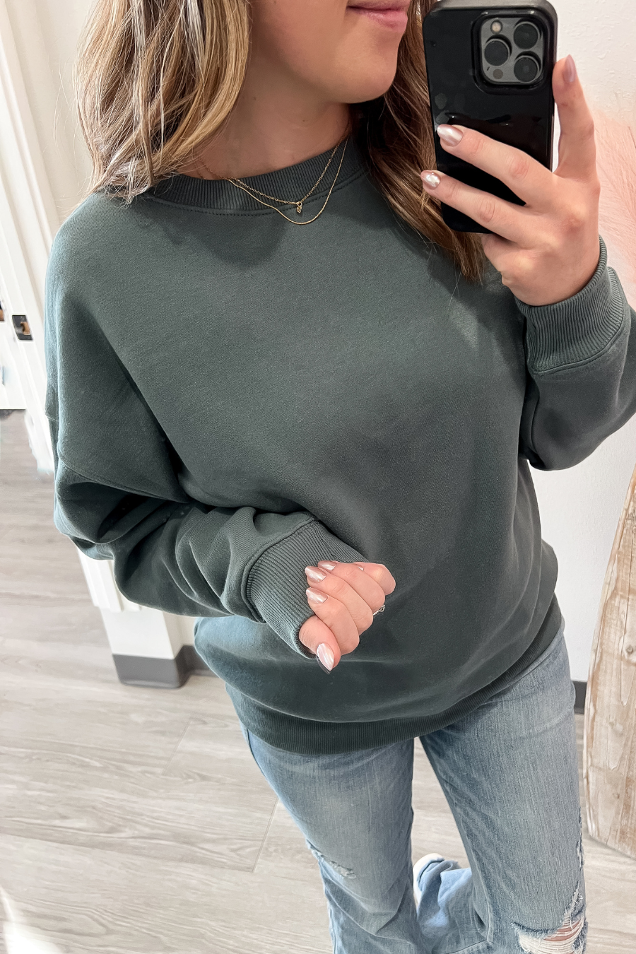 Fleece Crew Neck Pullover Jade Sweatshirt