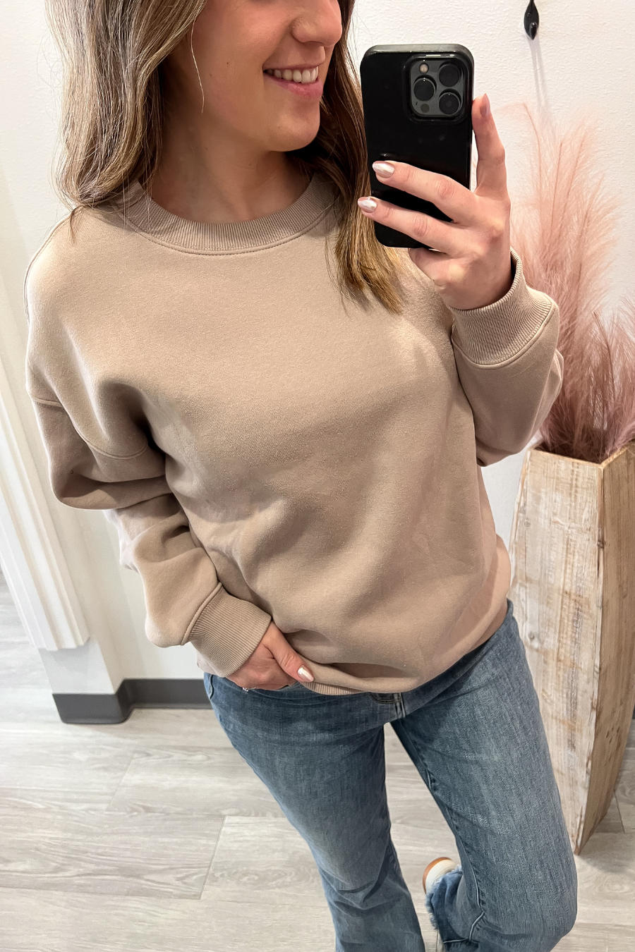 Fleece Crew Neck Pullover Sand Sweatshirt