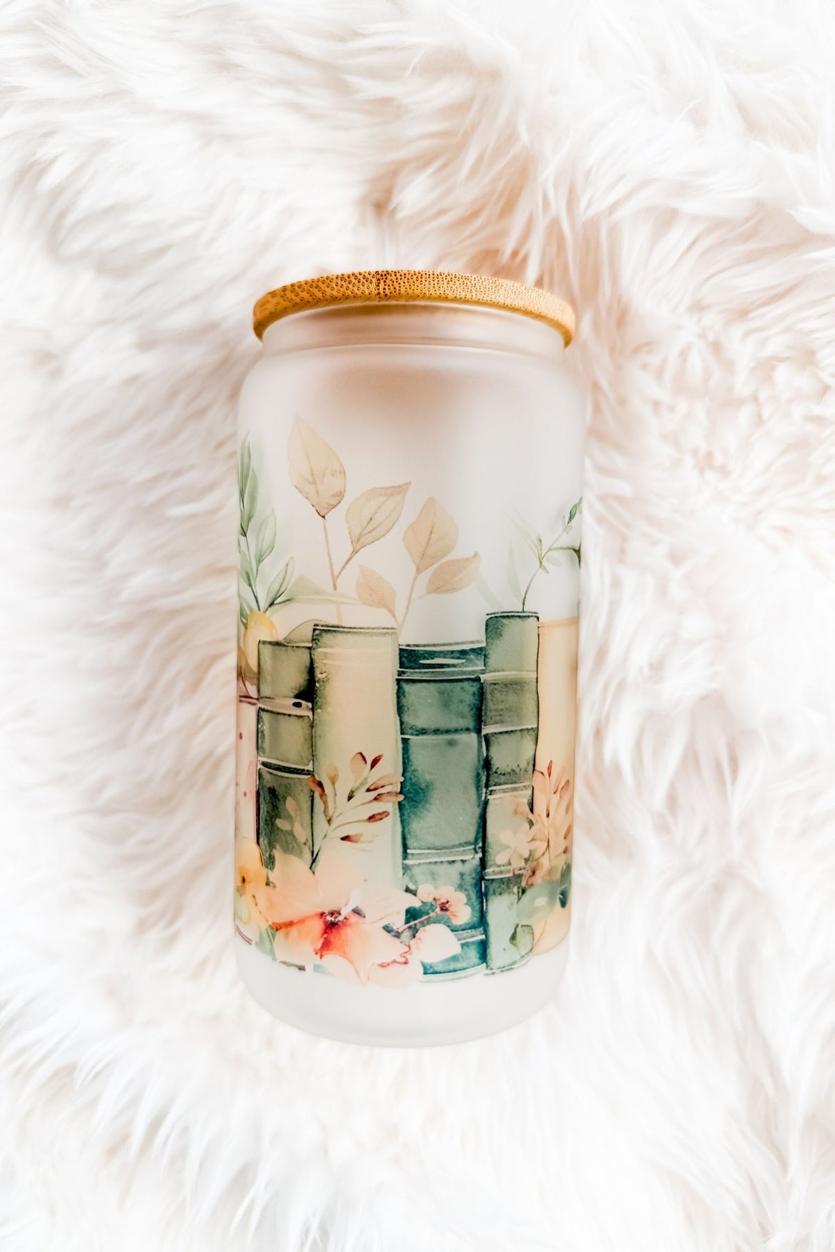 Floral Books 16oz Frosted Glass Tumbler