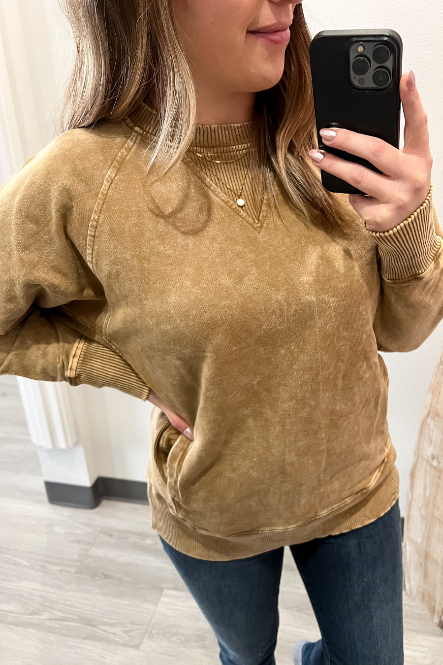 French Terry Pullover With Pockets- Camel