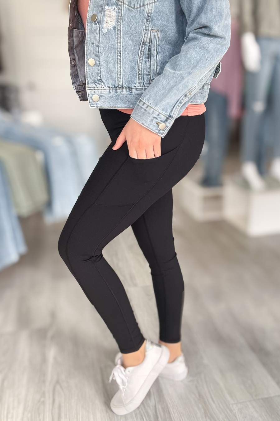 Full Length High Rise Legging W/Side Pocket- Black