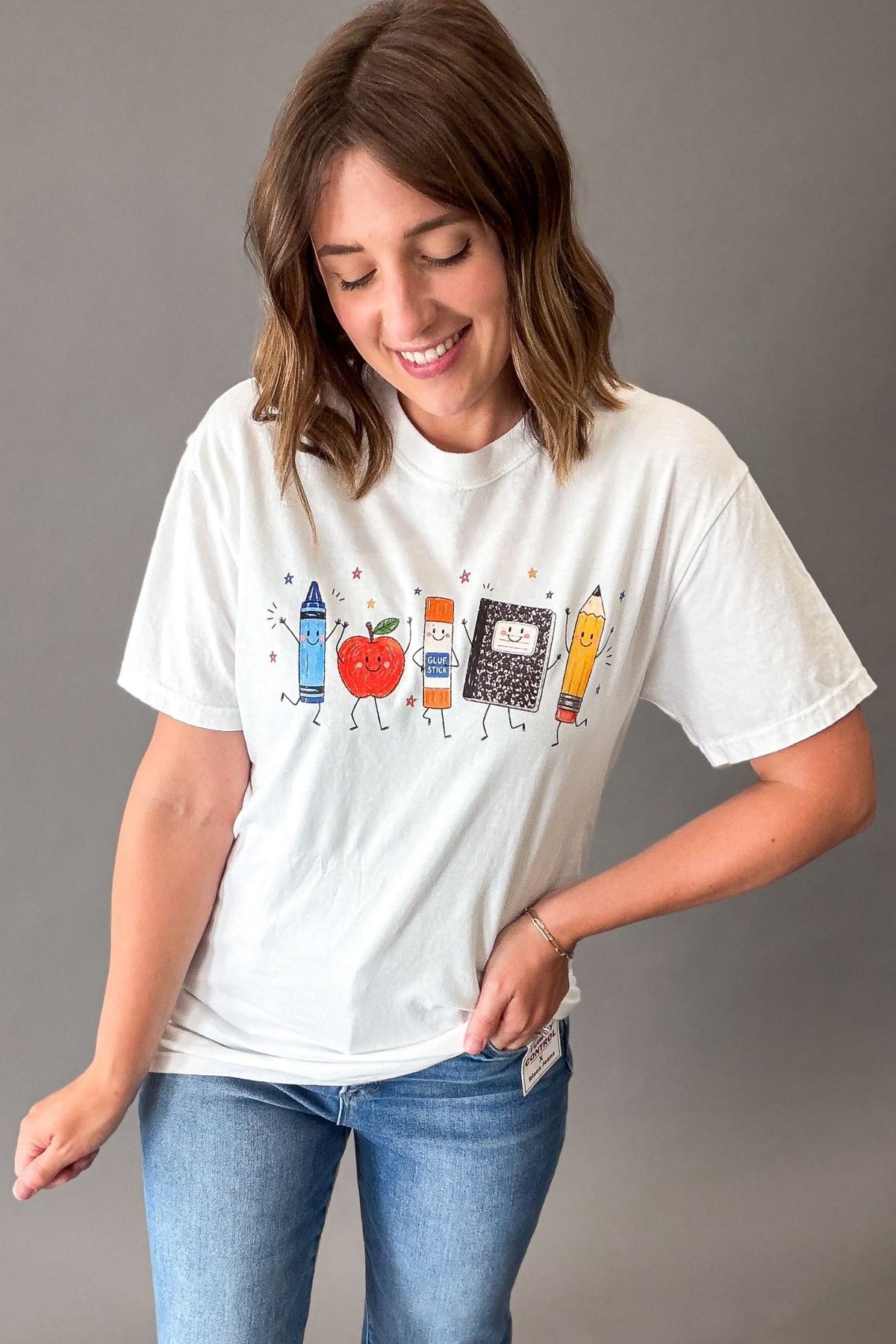 Happy School Supplies White Graphic Tee