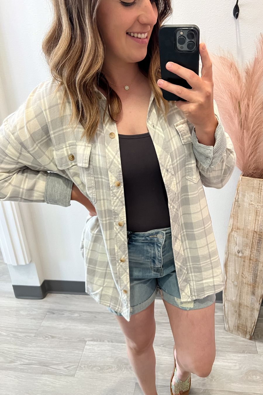 Heather Grey Plaid Shacket