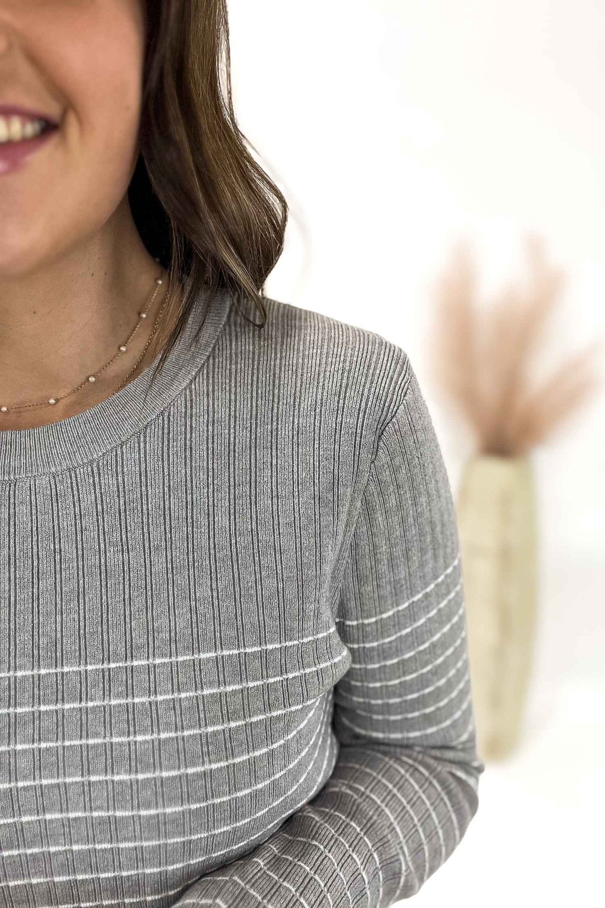 Heather Grey Stitch Stripe Sweater