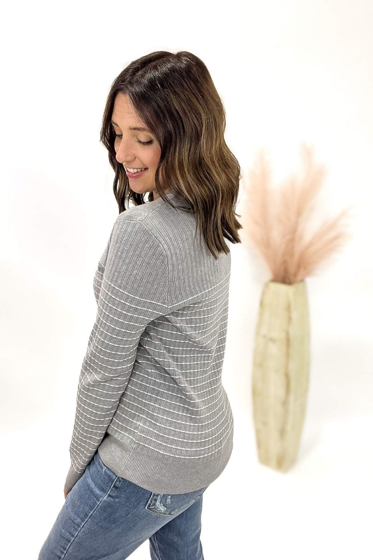 Heather Grey Stitch Stripe Sweater