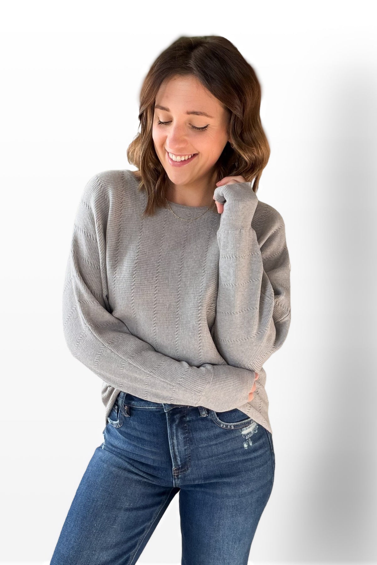 Heather Grey Textured Sweater