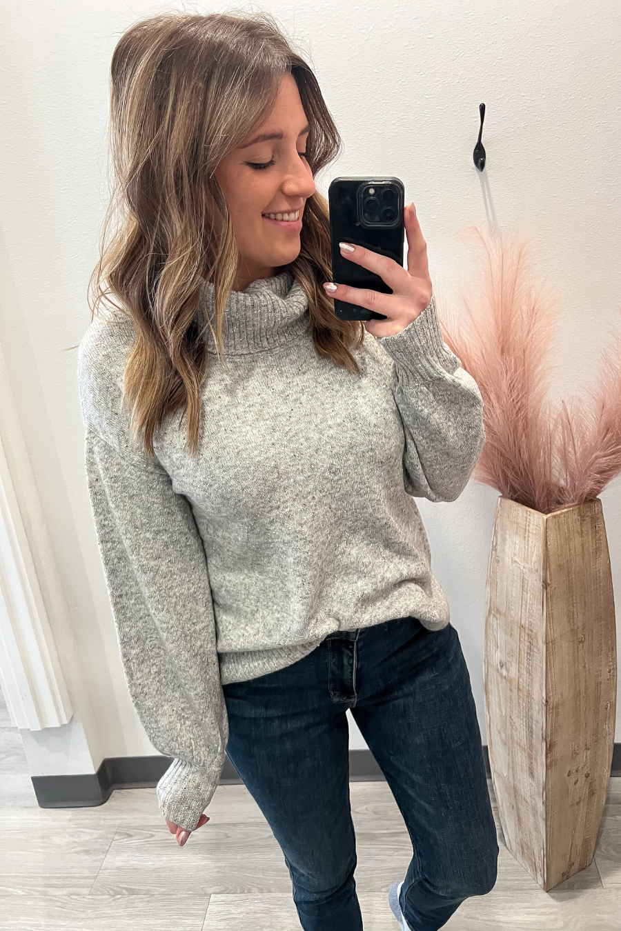 Heather Grey Turtle Neck Sweater With Speckles