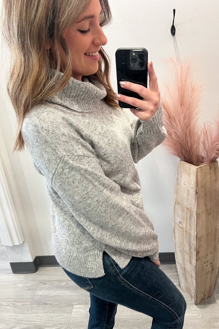 Heather Grey Turtle Neck Sweater With Speckles