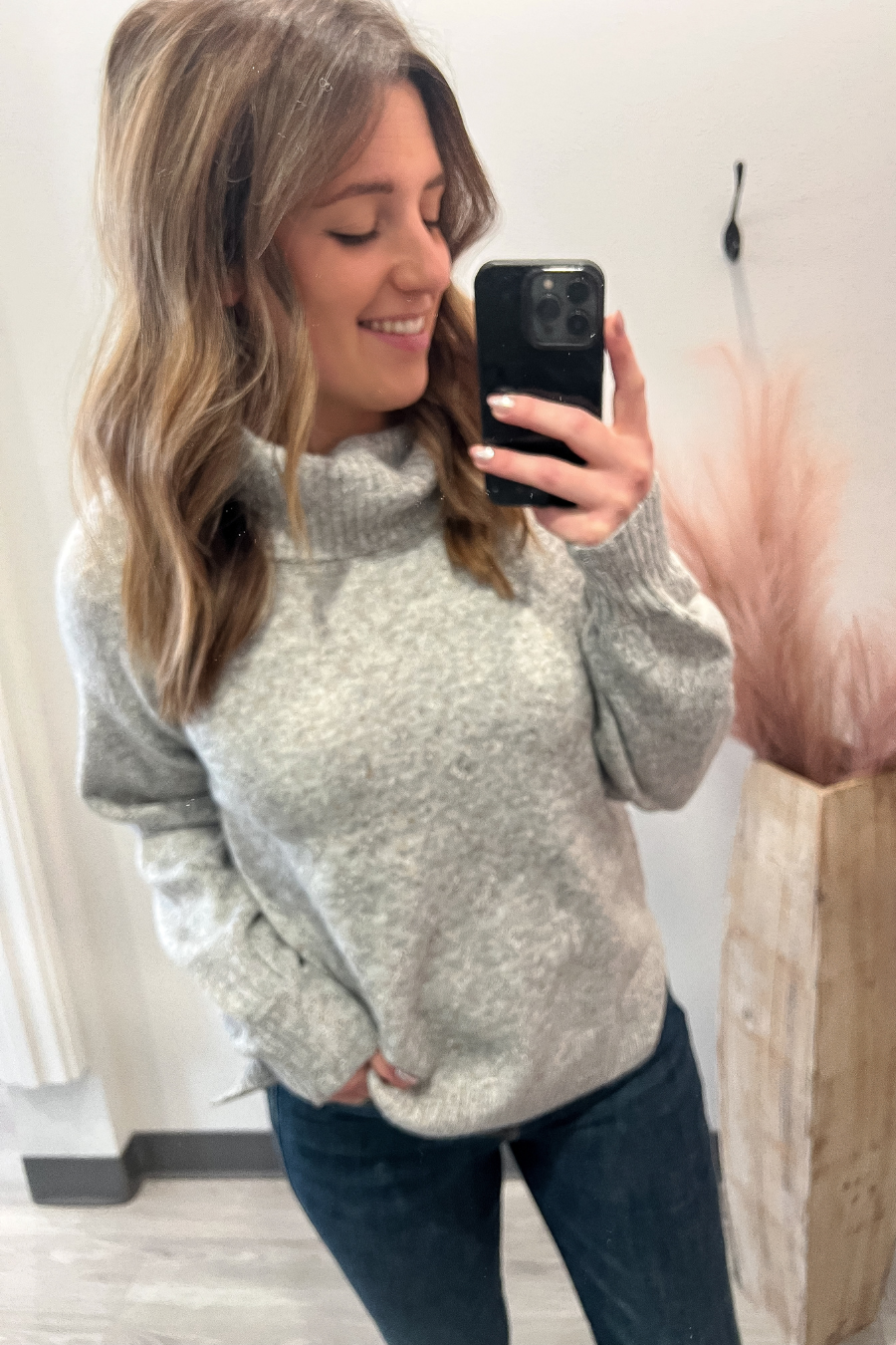 Heather Grey Turtle Neck Sweater With Speckles