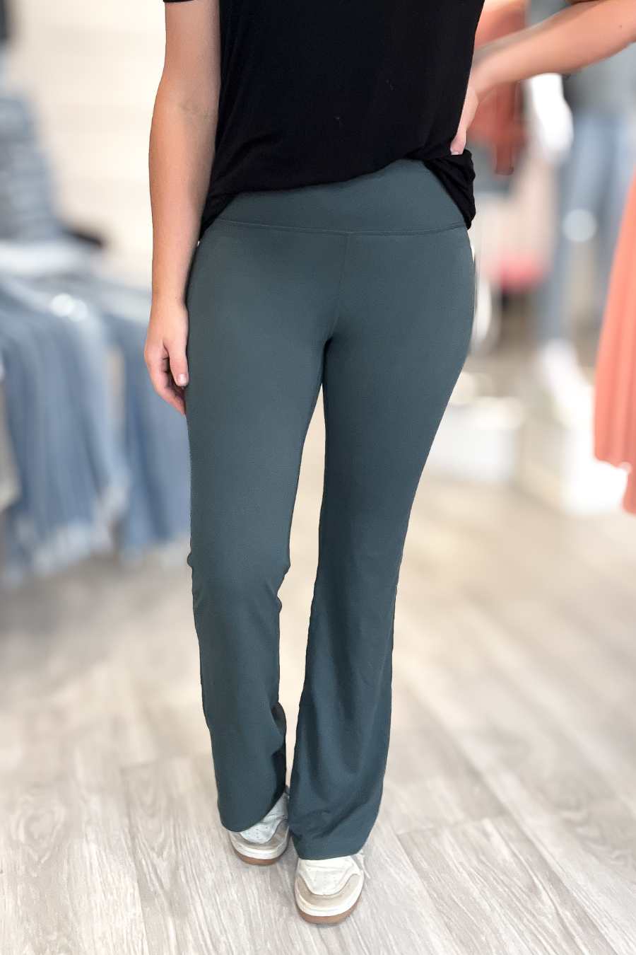 High Waist Bell Bottom Yoga Pants- Spruce