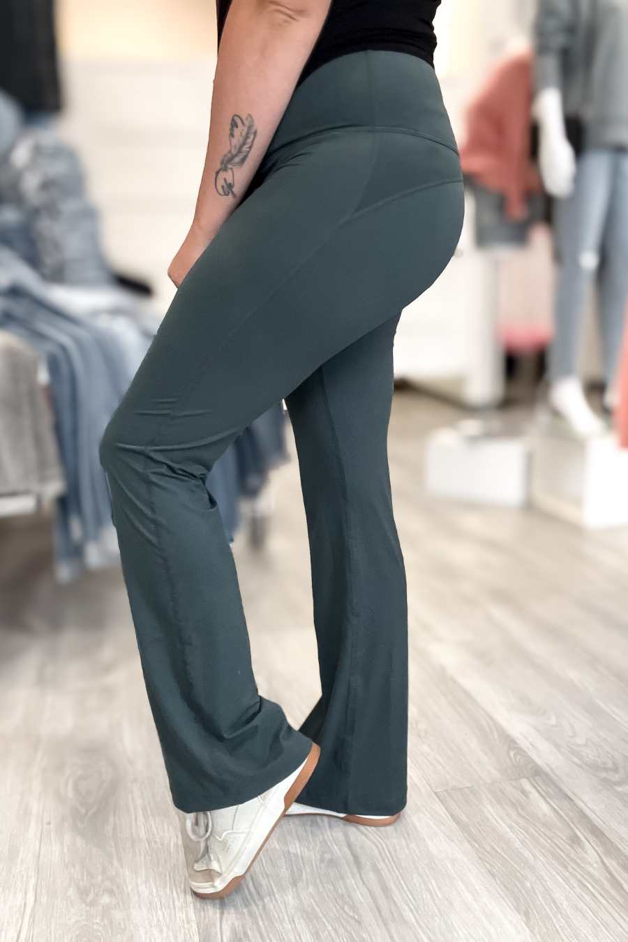 High Waist Bell Bottom Yoga Pants- Spruce