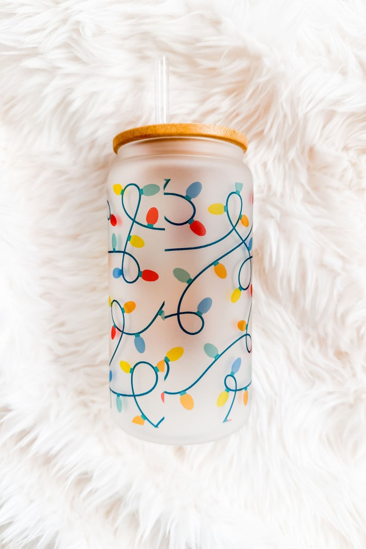 Highland Cow Christmas Lights 16oz Glass Tumbler