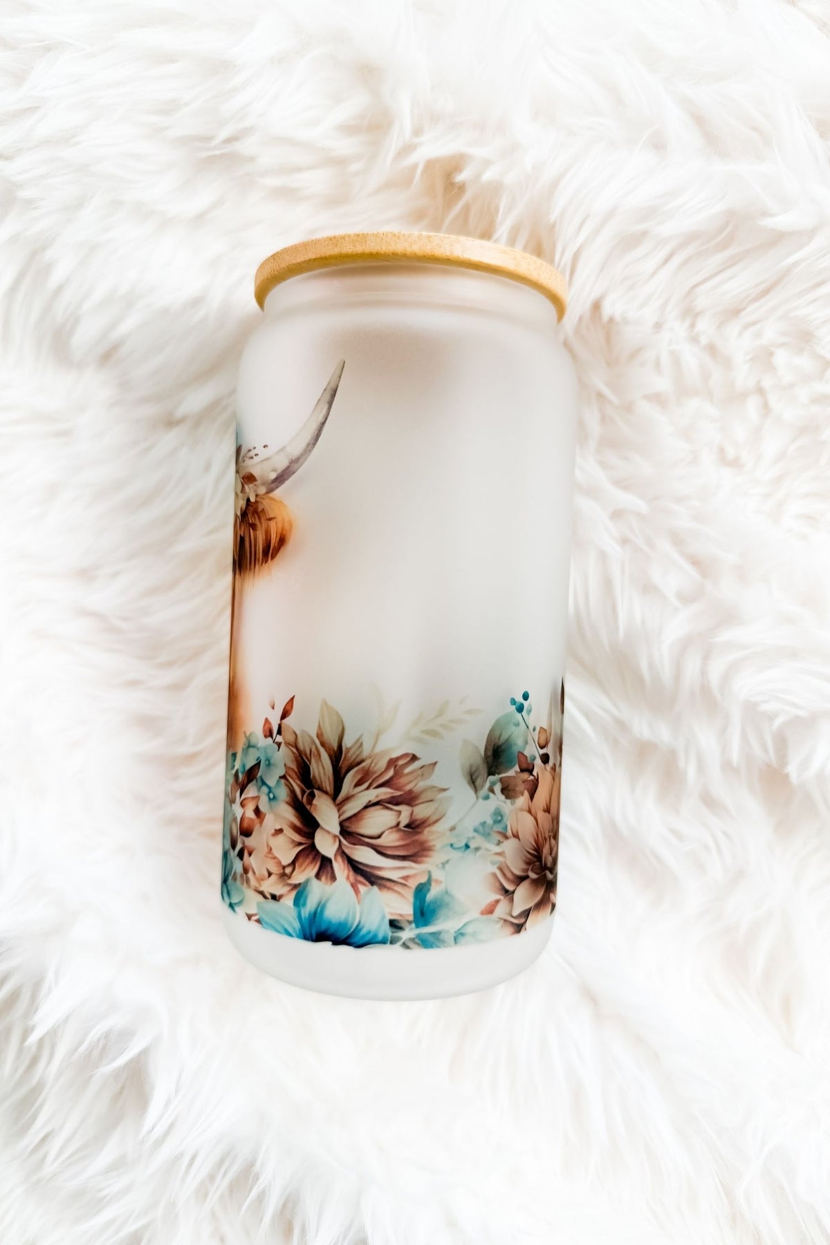 Highland Cow Western Turquoise 16oz Glass Tumbler