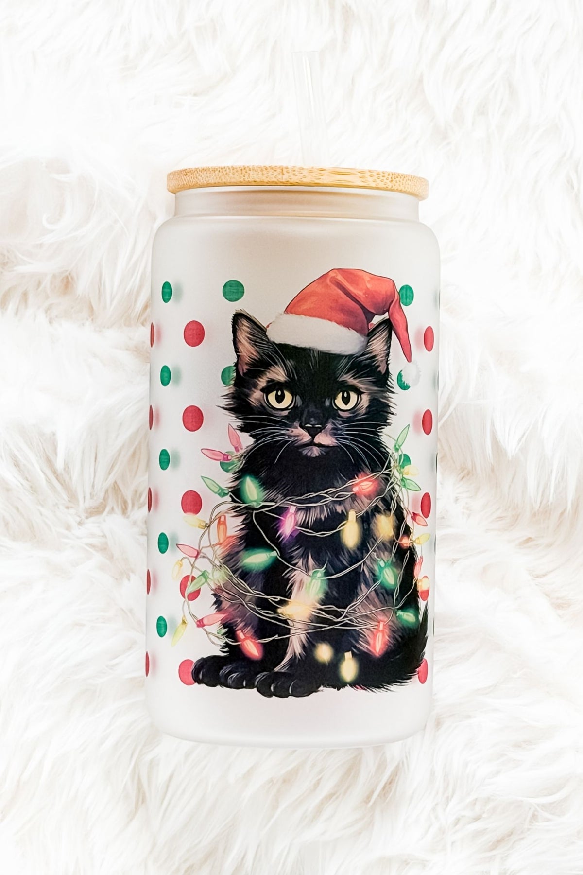 It's Fine I'm Fine Everything's Fine Christmas Cat 16oz Glass Tumbler