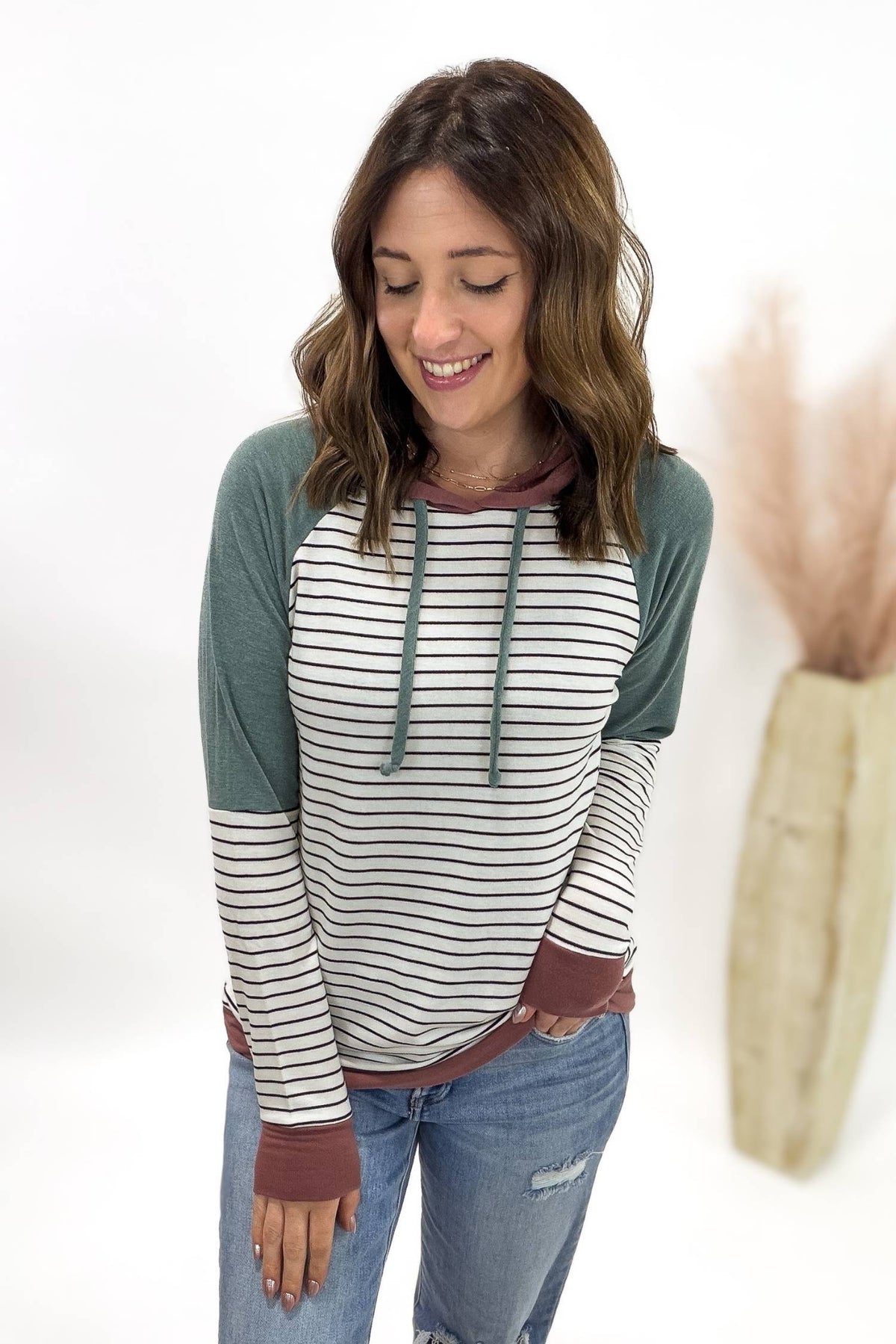 Ivory + Rust Striped Hoodie