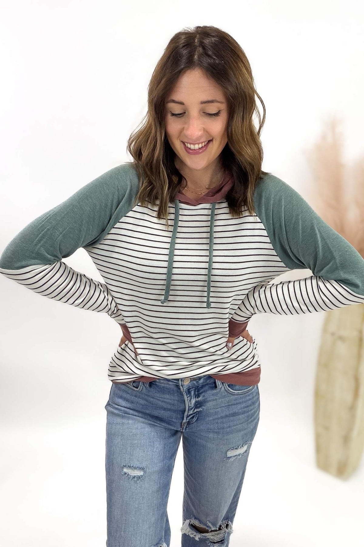 Ivory + Rust Striped Hoodie