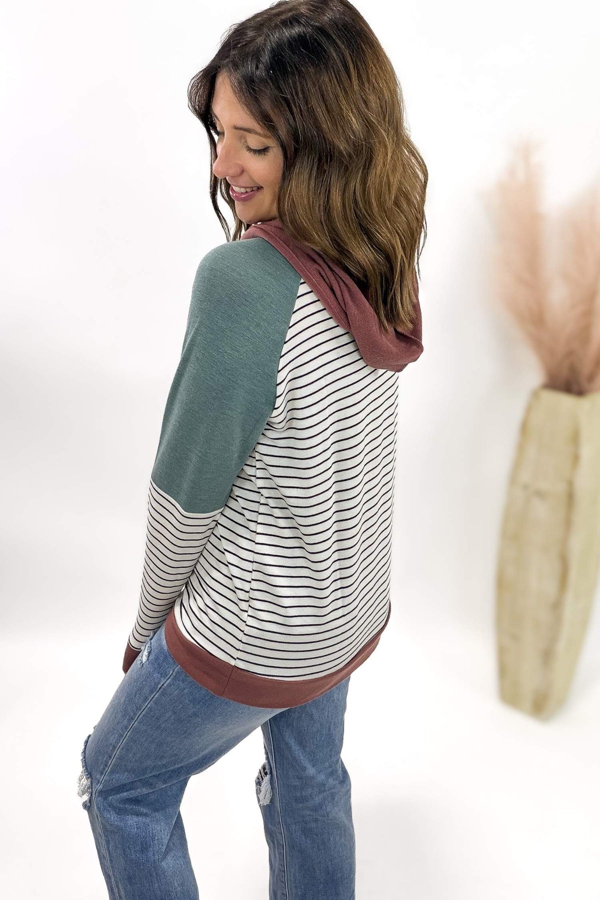 Ivory + Rust Striped Hoodie