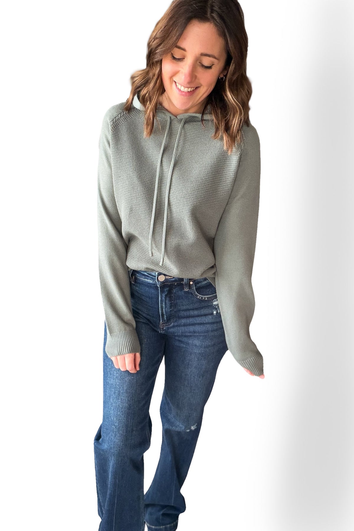 Jade Waffle Sweater Hoodie