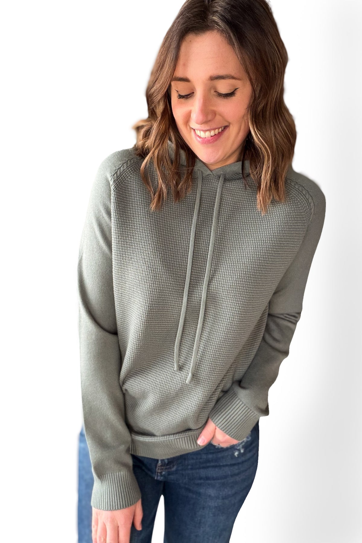 Jade Waffle Sweater Hoodie