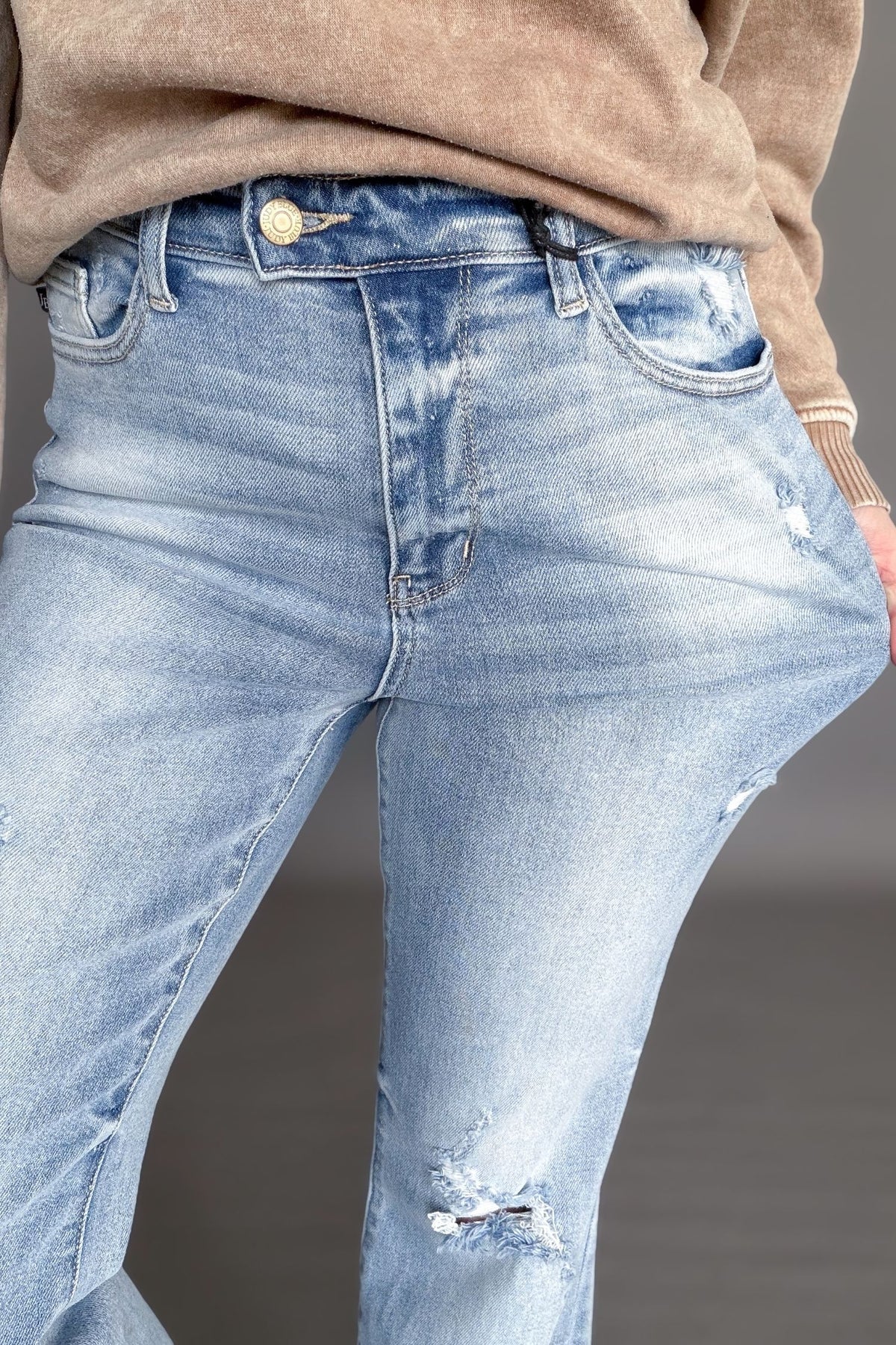 Close-up of blue jeans with a blurred background
