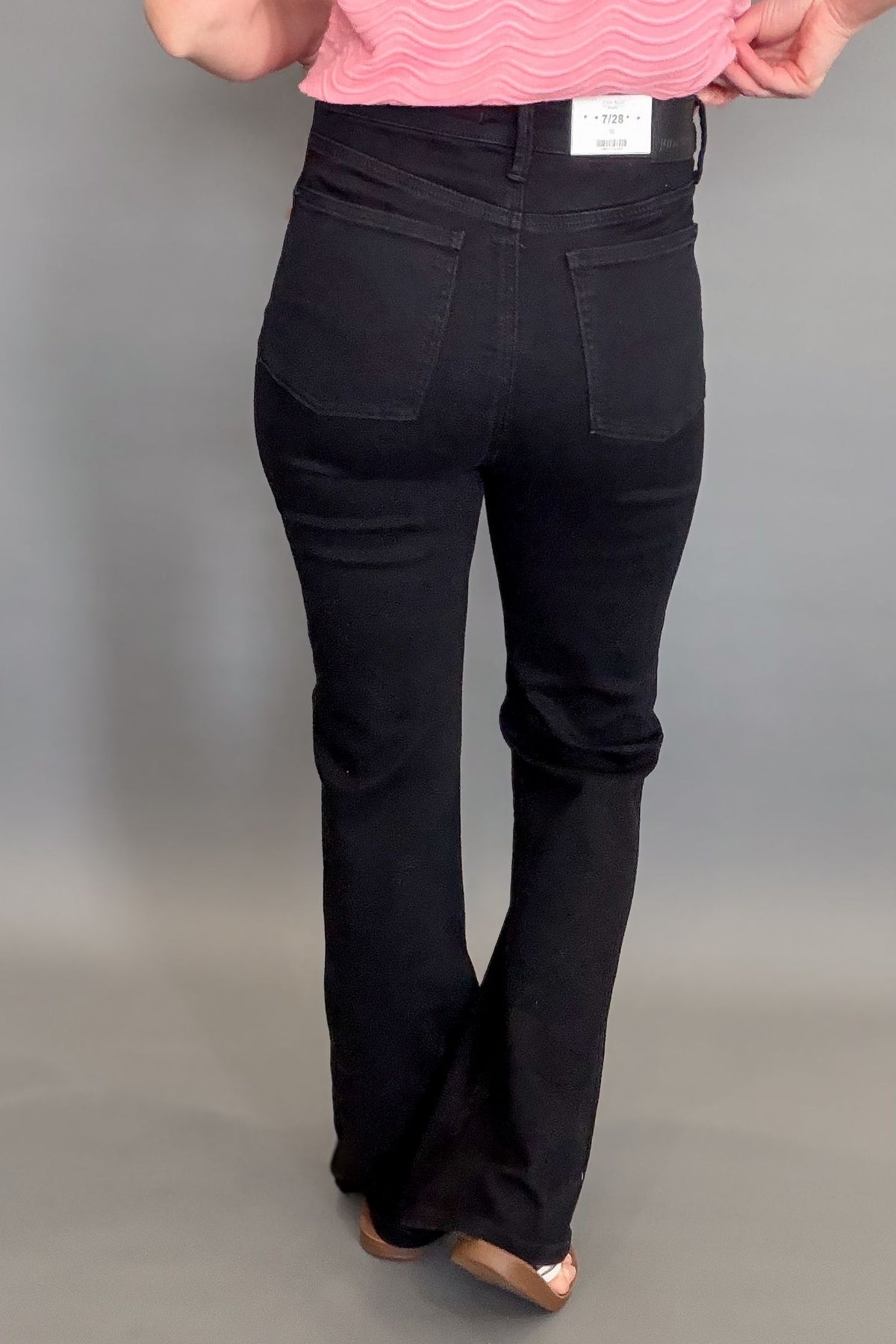 Judy Blue Brit high waist tummy control black bootcut jeans with stretchy comfortable fit showing back details