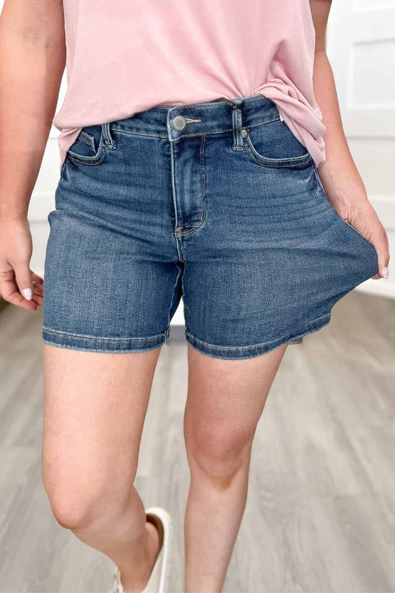 Judy Blue Mid Rise Tummy Control Mid Length Shorts