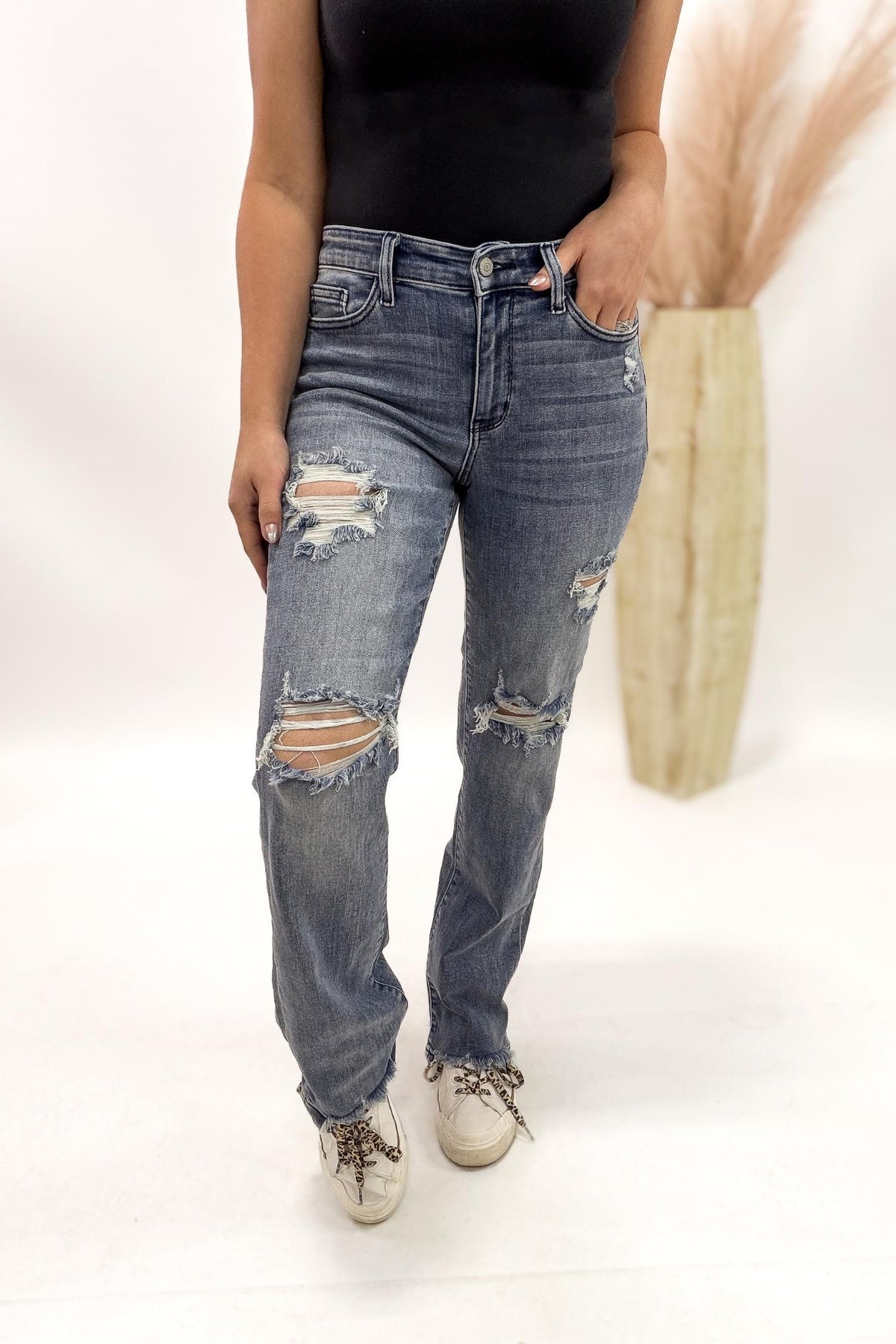 Judy Blue Sandra Destroyed Mid Rise Straight