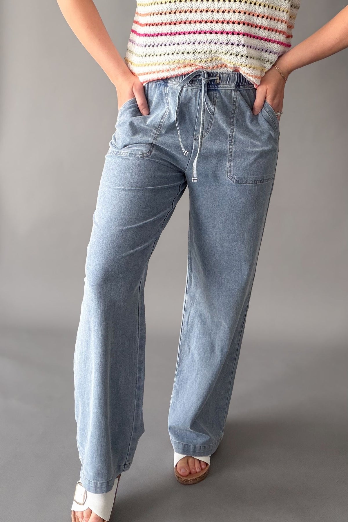 Knit Denim Wide Leg Pants