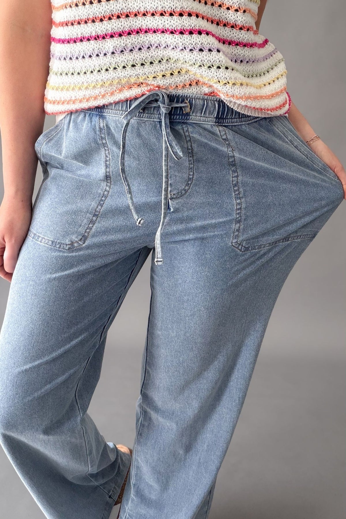 Knit Denim Wide Leg Pants
