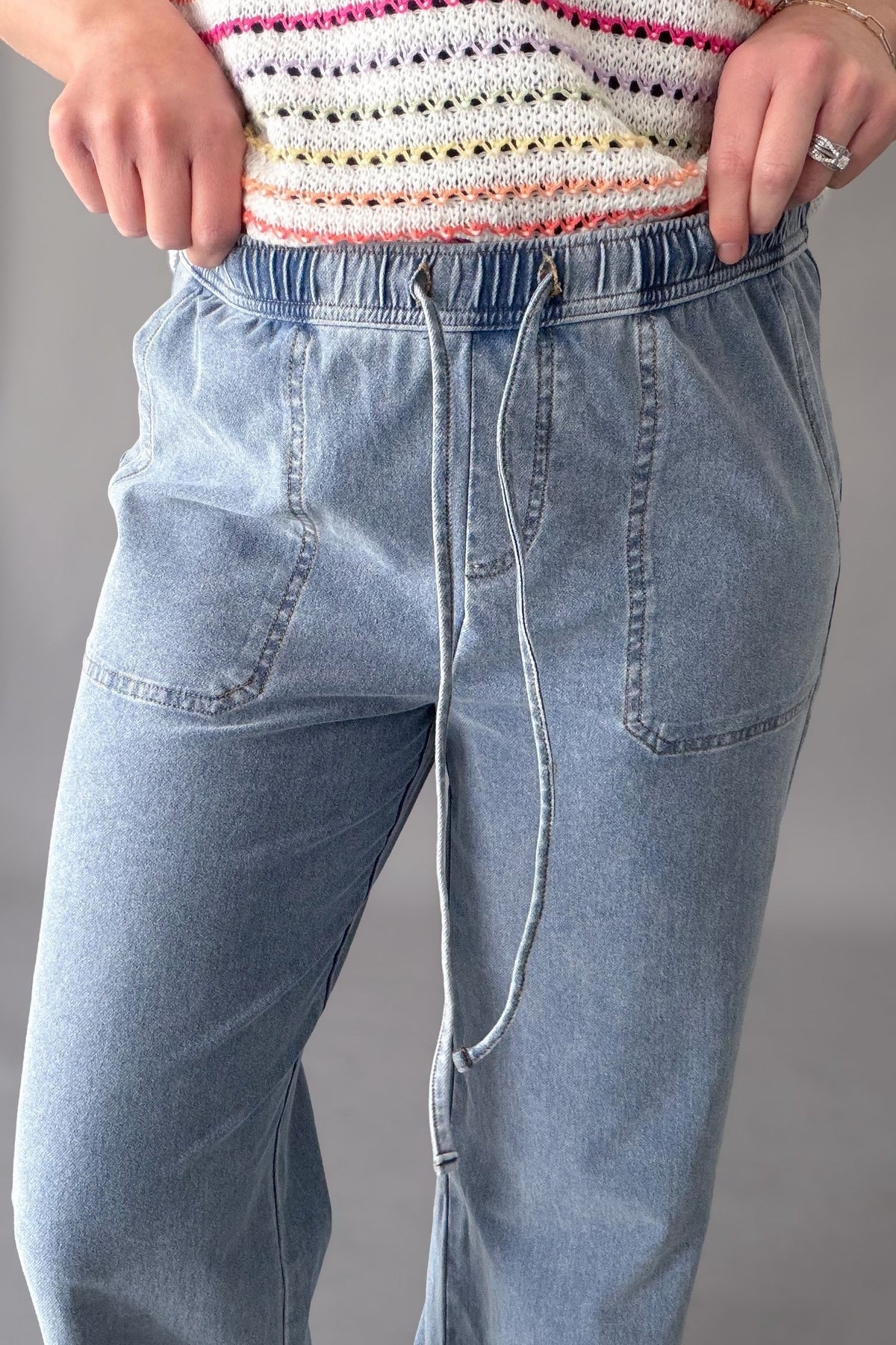 Knit Denim Wide Leg Pants