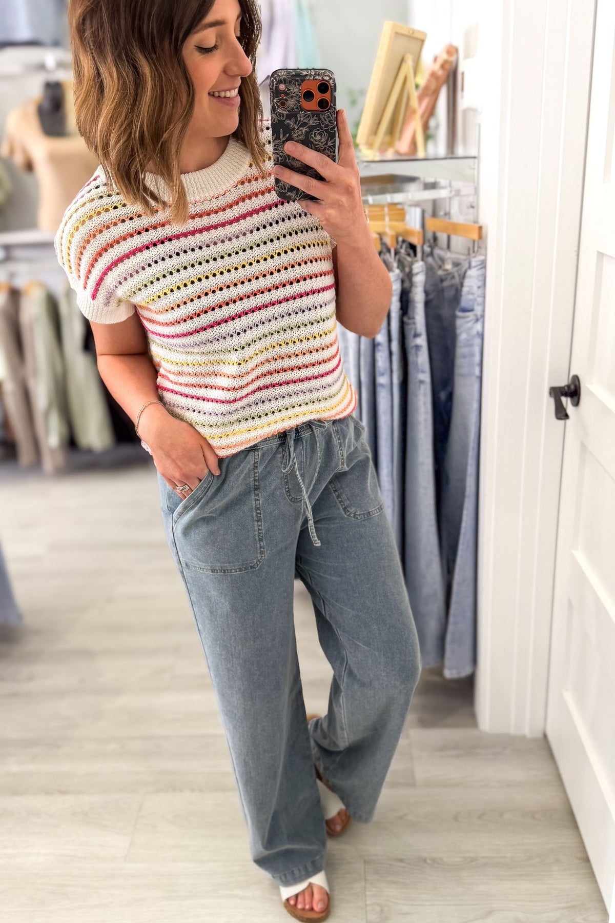 Knit Denim Wide Leg Pants