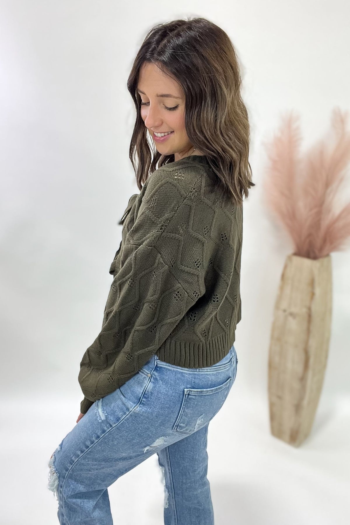 Knotted Olive Knit Cardigan