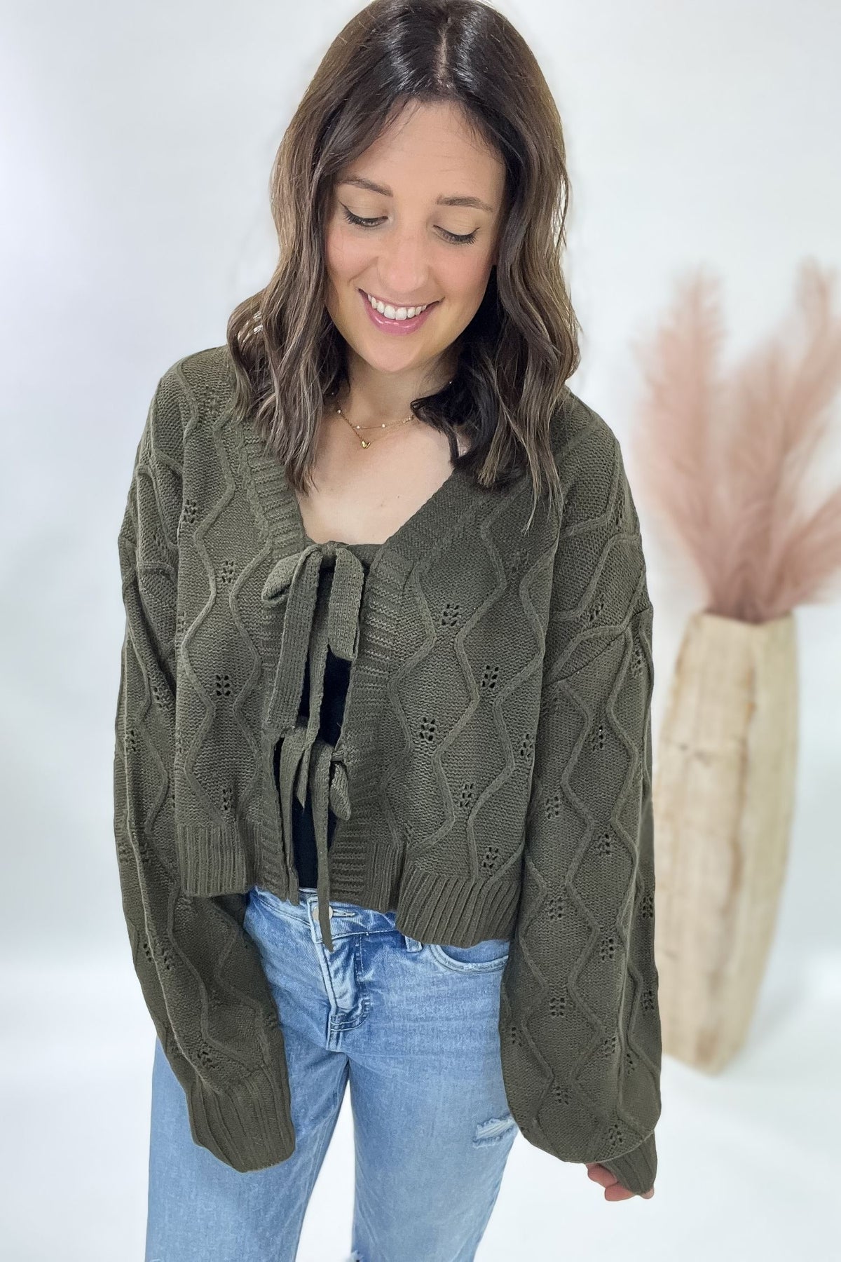Knotted Olive Knit Cardigan