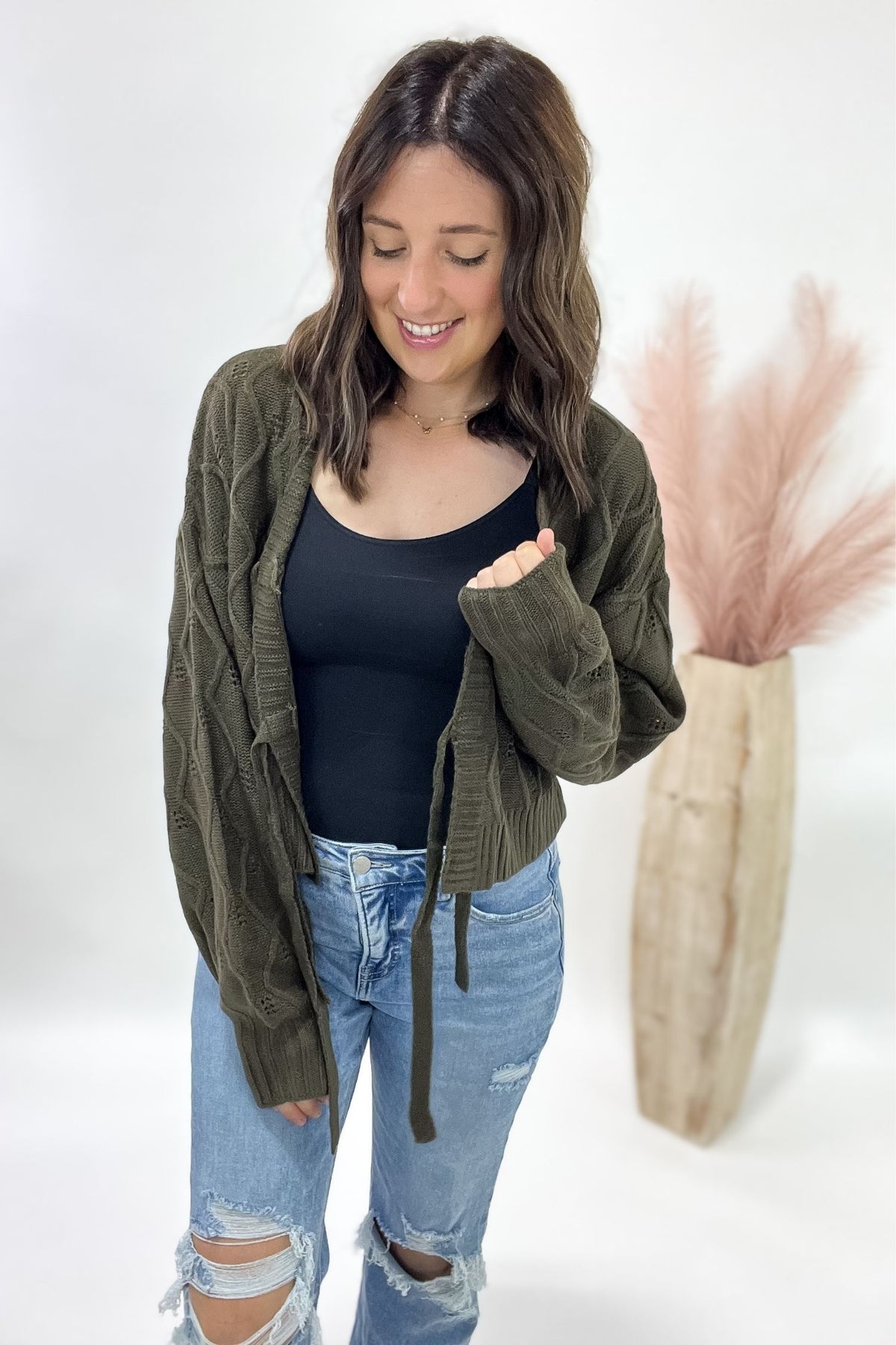 Knotted Olive Knit Cardigan